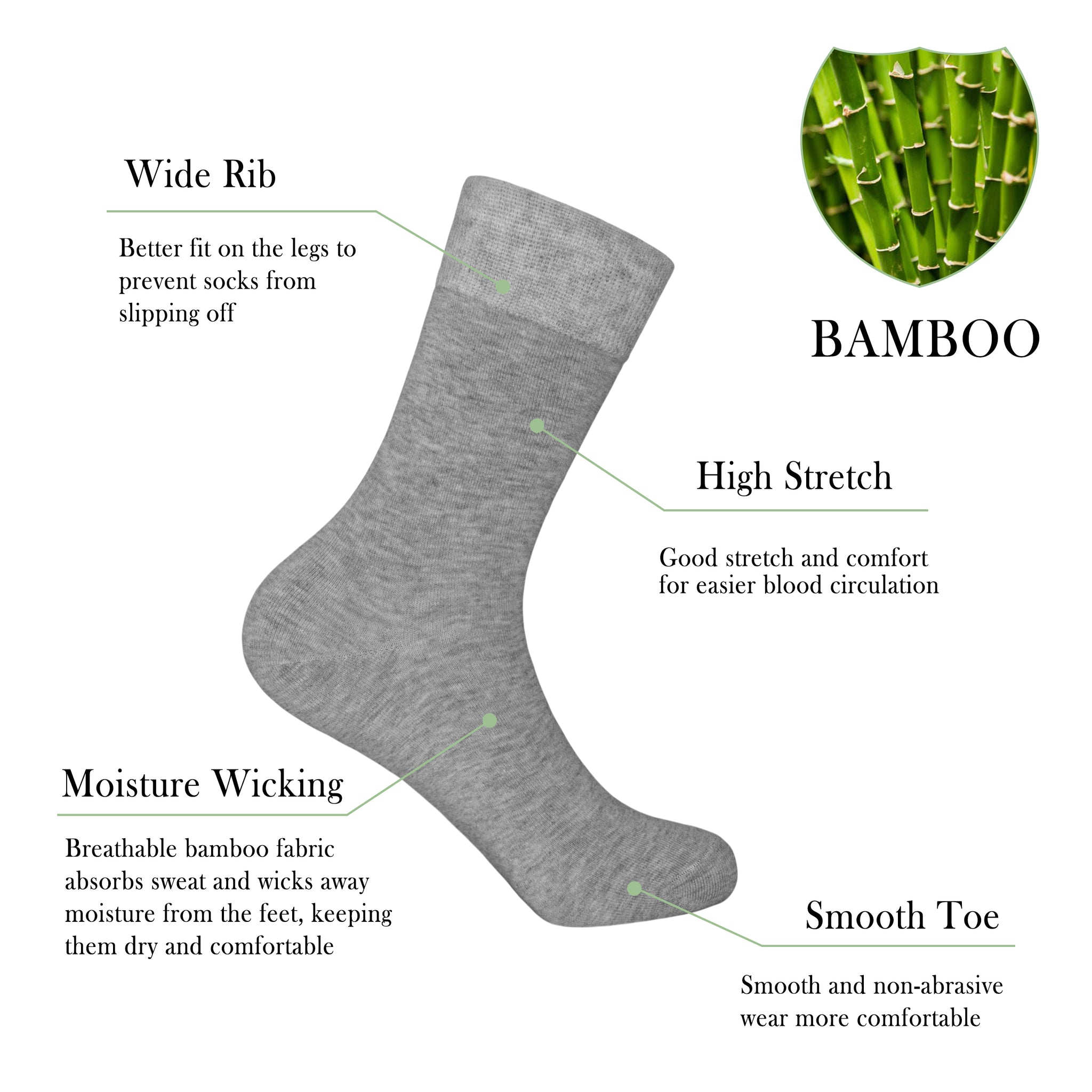 Bamboo Dress Men Sock Thin Soft Crew Anti Odor Lightweight Sock Odor Resistant Breathable Sock 9-13,5 Pairs