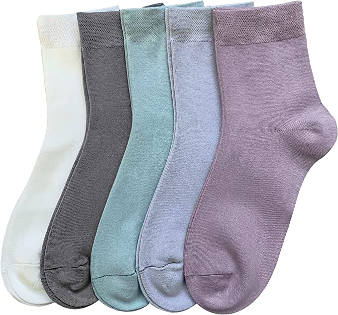 Women Ankle Socks Bamboo Crew Thin Ankle Height Boot Color Anti Odor Soft Breathable Sock 5 Pairs