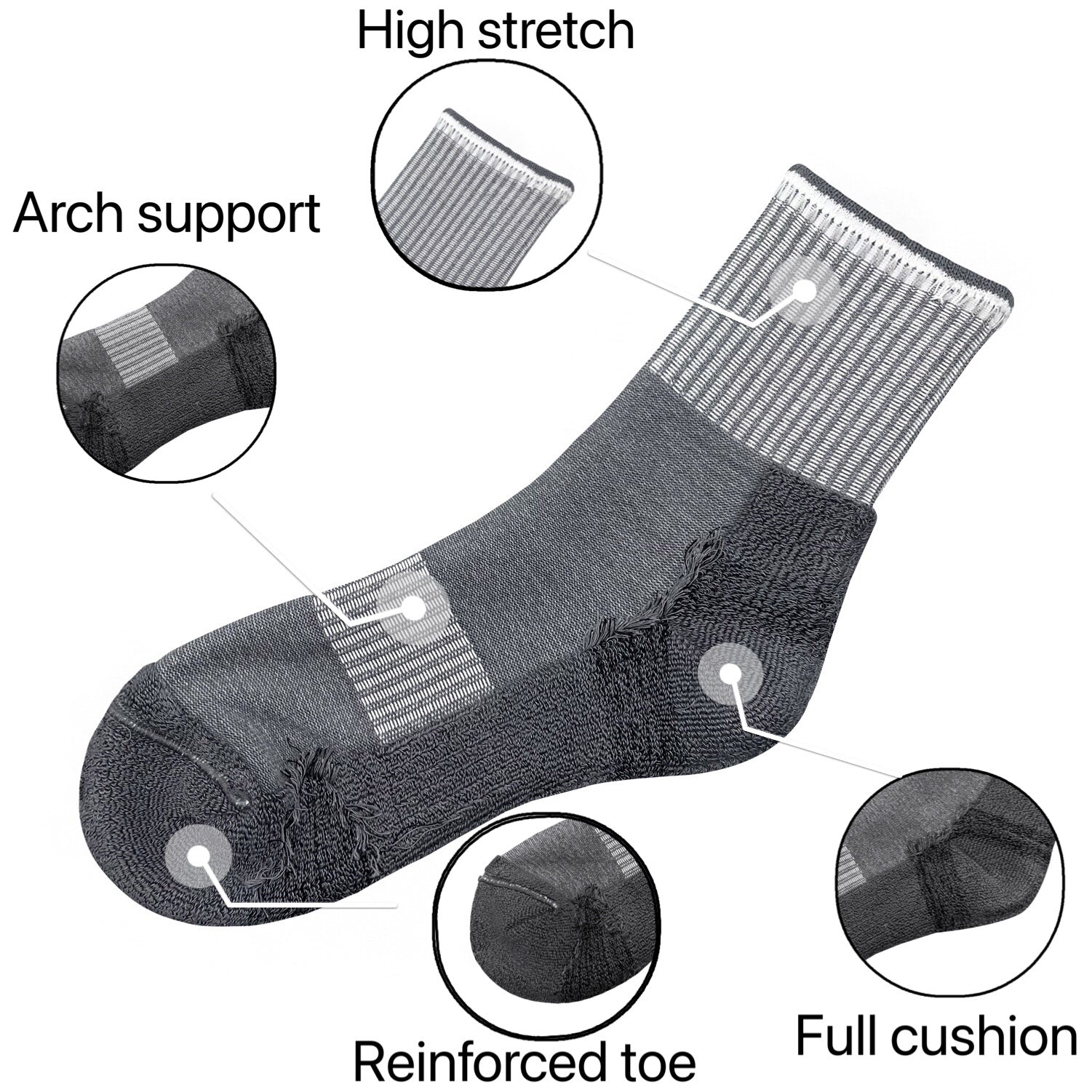 Bamboo Women Crew Socks Cushion Moisture Wicking Athletic Odor Resistant Sock 5 Pairs - Serisimple