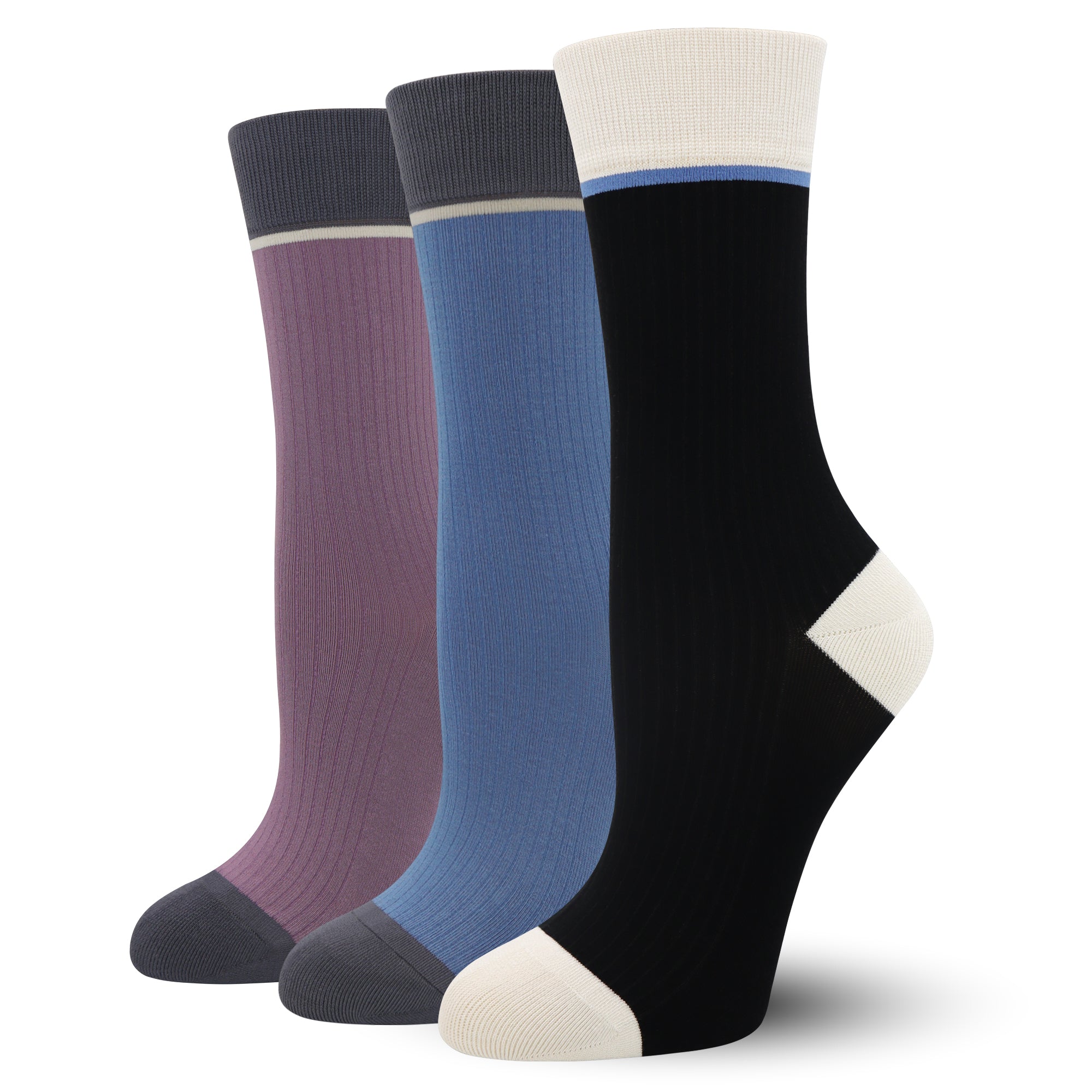 Viscose Bamboo Womens Crew Socks Dress Chic Colorblock Striped Design Retro Colorful Soft Comfort, Stylish 3 Pairs