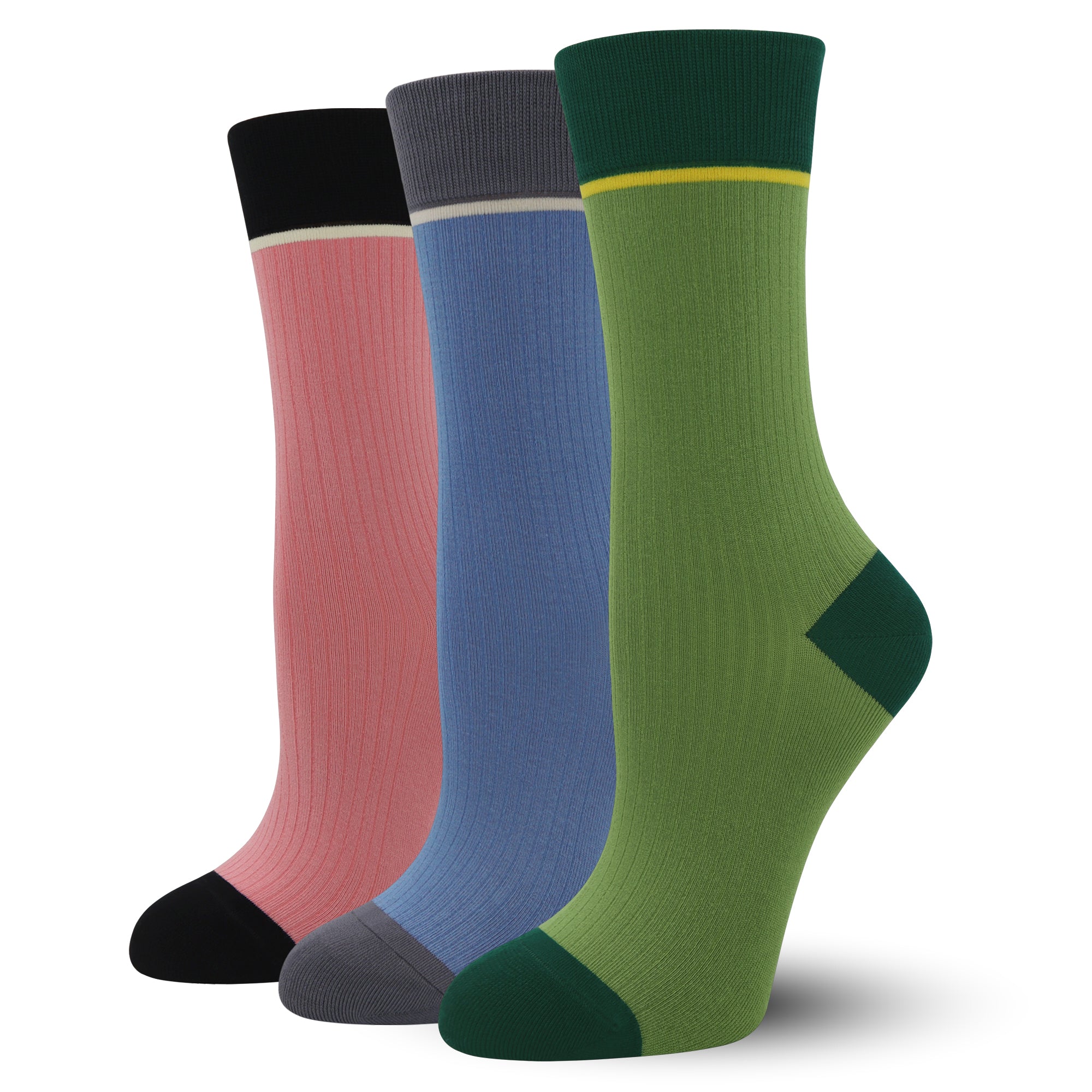 Viscose Bamboo Womens Crew Socks Dress Chic Colorblock Striped Design Retro Colorful Soft Comfort, Stylish 3 Pairs