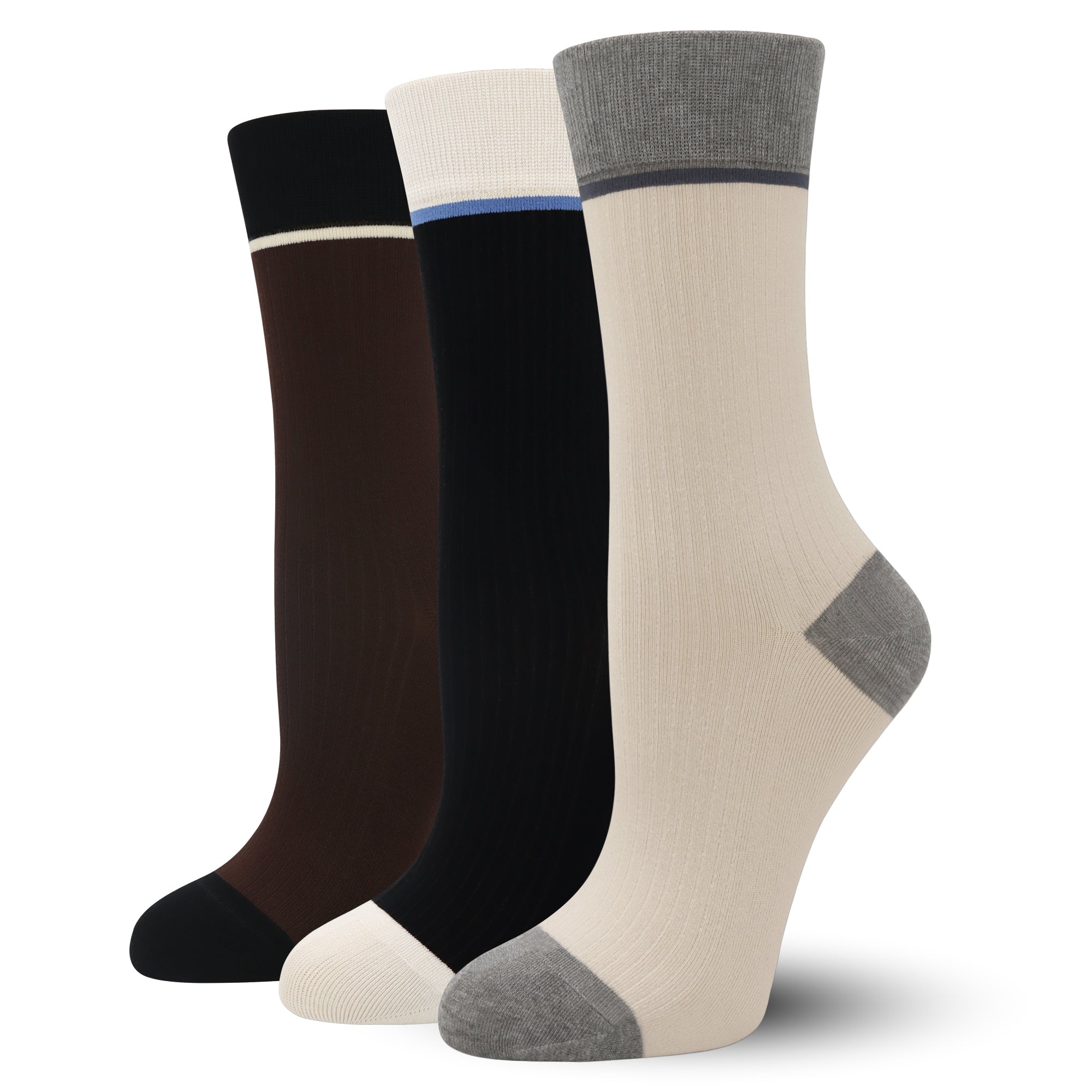 Viscose Bamboo Womens Crew Socks Dress Chic Colorblock Striped Design Retro Colorful Soft Comfort, Stylish 3 Pairs