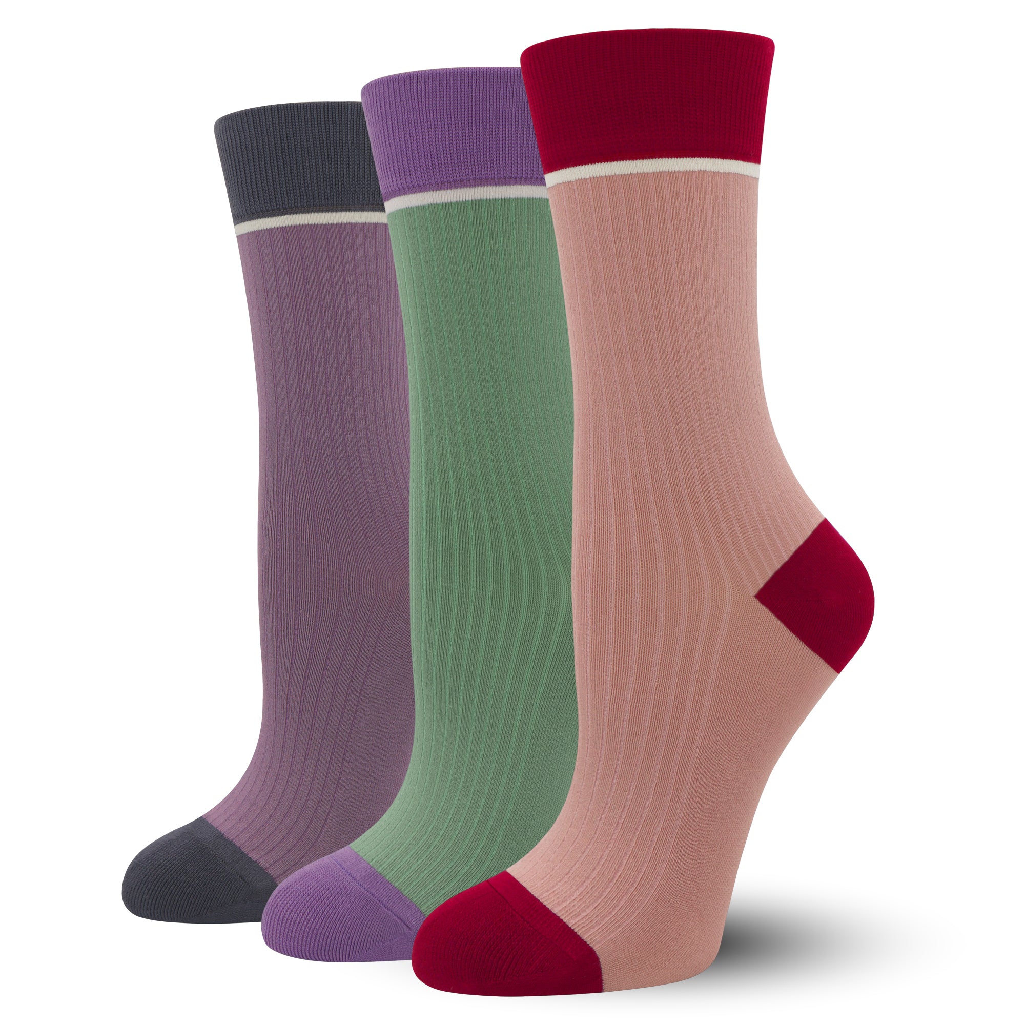Viscose Bamboo Womens Crew Socks Dress Chic Colorblock Striped Design Retro Colorful Soft Comfort, Stylish 3 Pairs