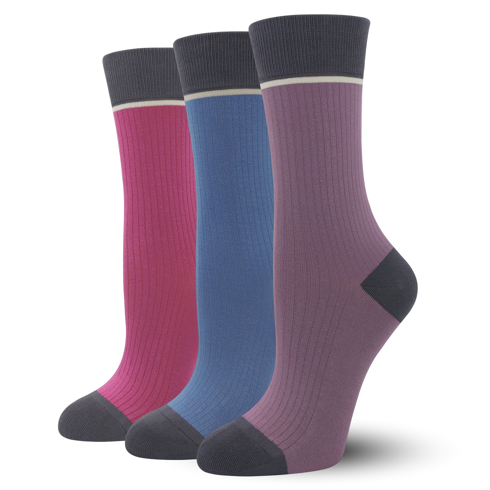 Viscose Bamboo Womens Crew Socks Dress Chic Colorblock Striped Design Retro Colorful Soft Comfort, Stylish 3 Pairs