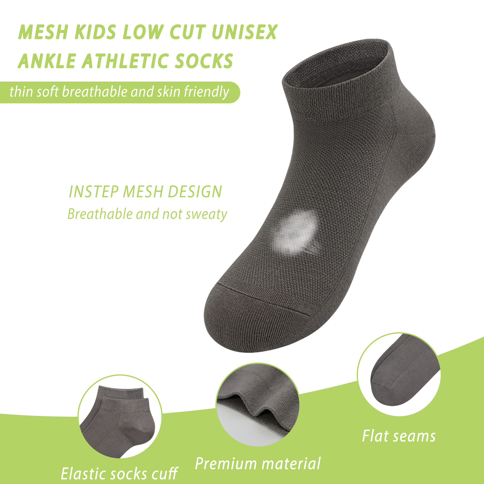 Bamboo Mesh Kids Low Cut Socks Unisex Child Ankle Non Slip Breathable Boy Girl 5 Pairs