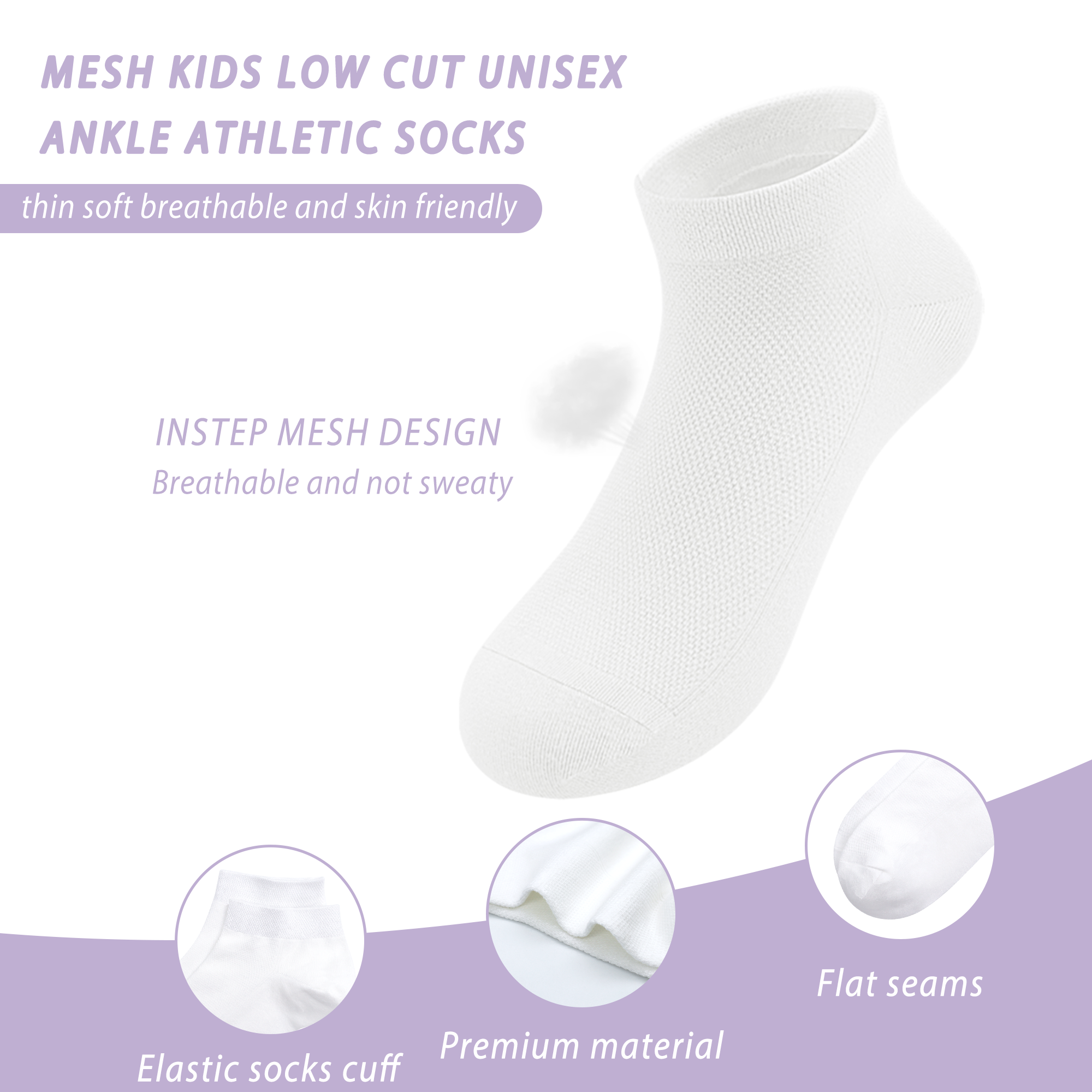 Bamboo Mesh Kids Low Cut Socks Unisex Child Ankle Non Slip Breathable Boy Girl 5 Pairs