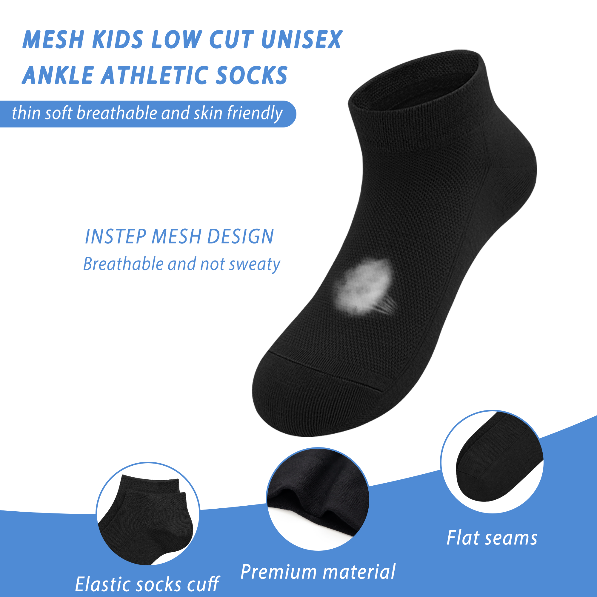 Bamboo Mesh Kids Low Cut Socks Unisex Child Ankle Non Slip Breathable Boy Girl 5 Pairs