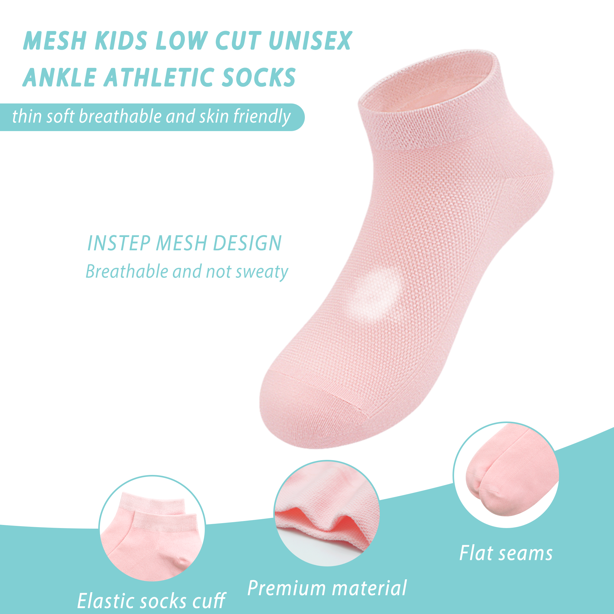 Bamboo Mesh Kids Low Cut Socks Unisex Child Ankle Non Slip Breathable Boy Girl 5 Pairs