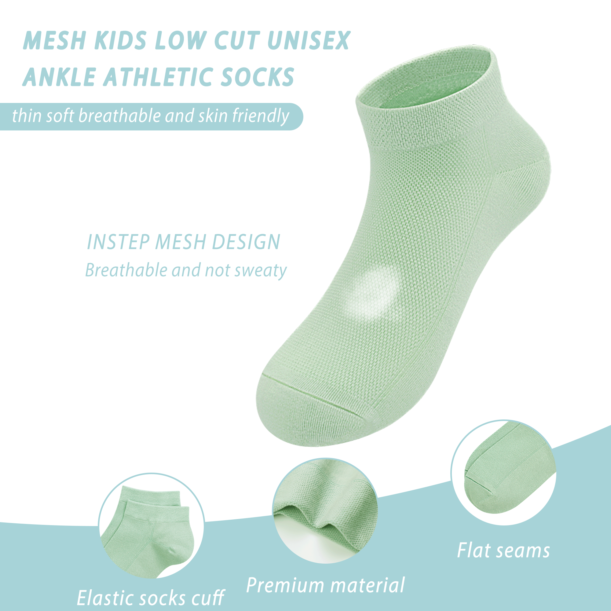 Bamboo Mesh Kids Low Cut Socks Unisex Child Ankle Non Slip Breathable Boy Girl 5 Pairs