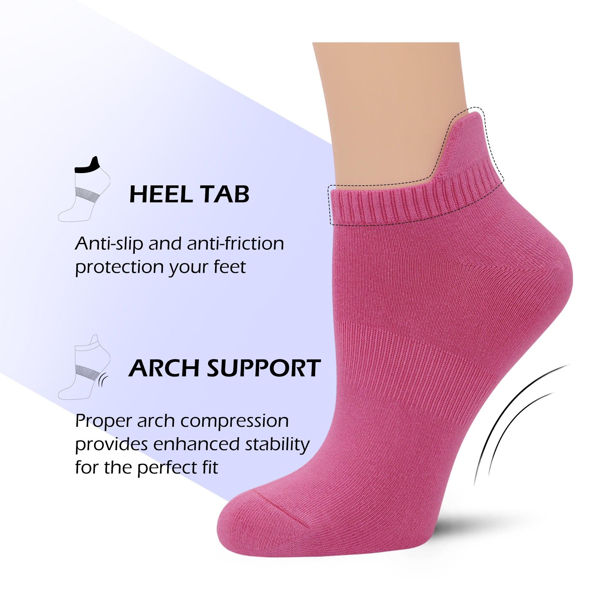 Viscose Bamboo No Show Sock Women Ankle Thin Low Cut Socks Arch Support Breathable Athletic Sock 5 Pairs