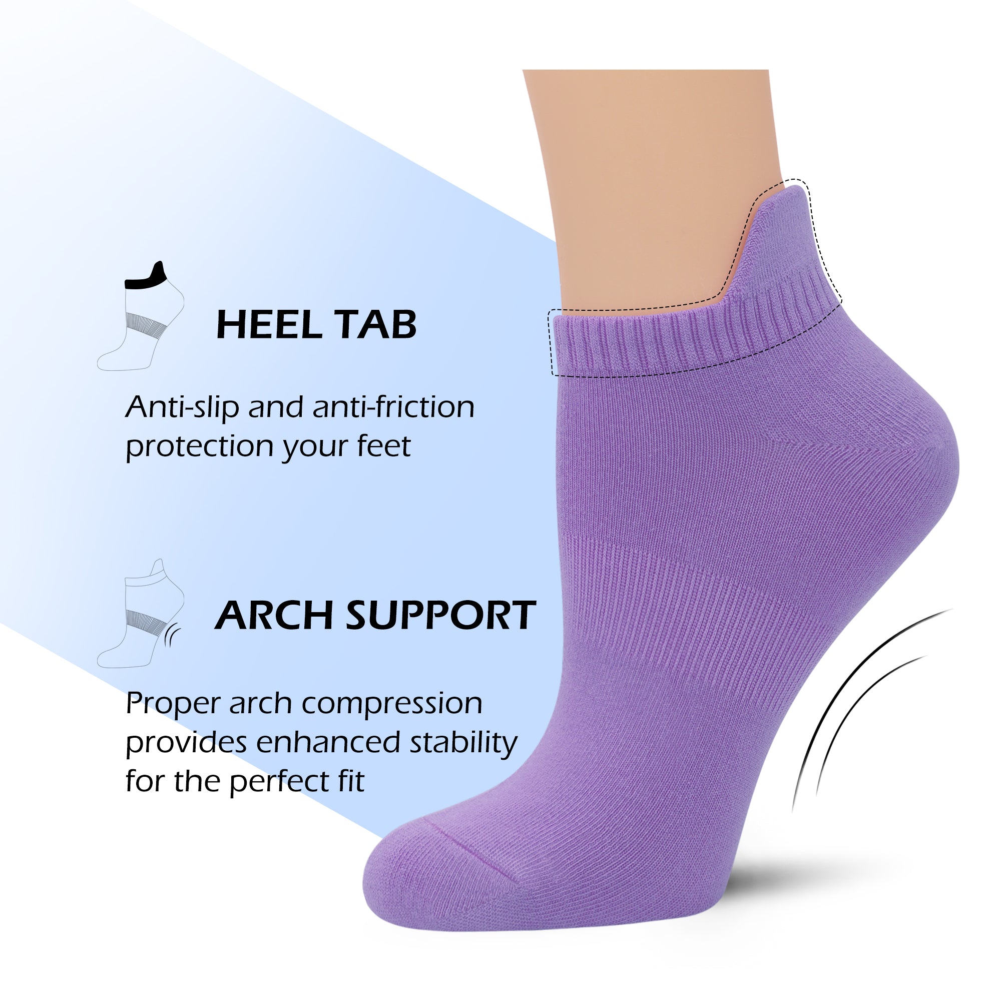 Viscose Bamboo No Show Sock Women Ankle Thin Low Cut Socks Arch Support Breathable Athletic Sock 5 Pairs