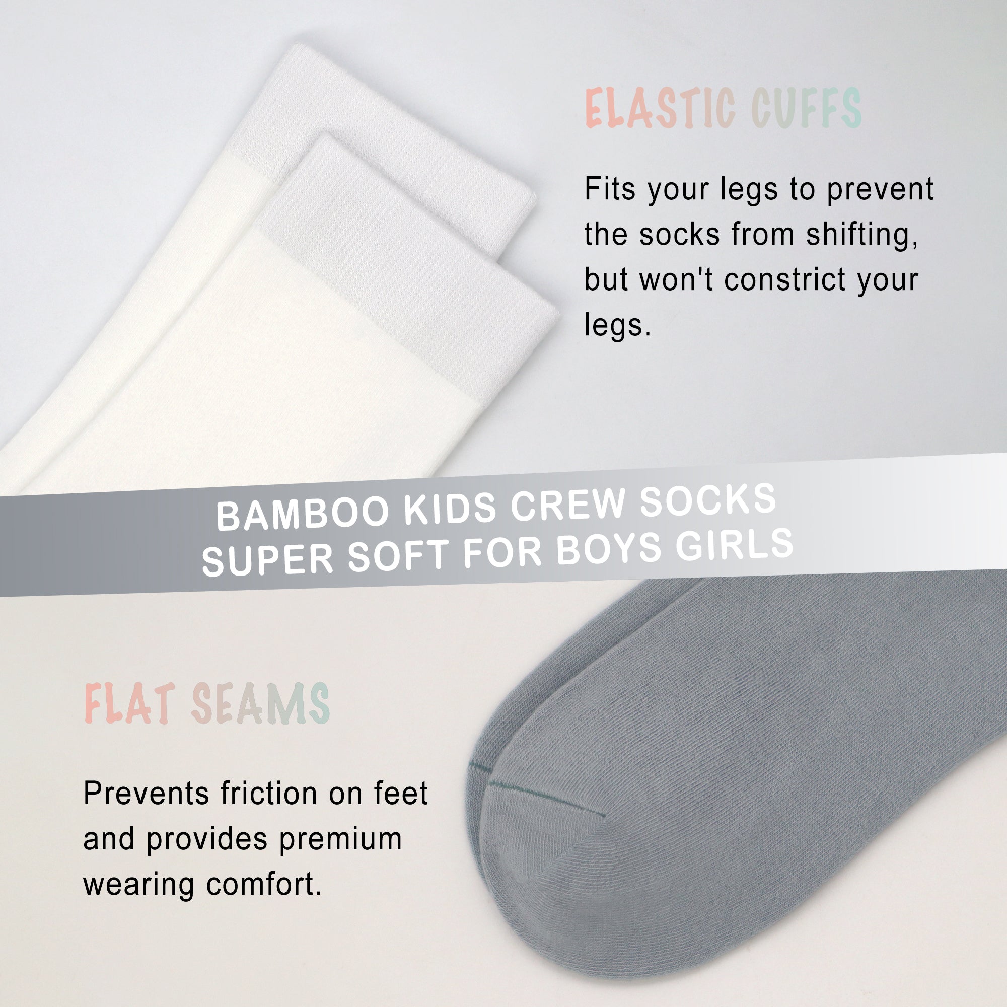 Bamboo Kids Crew Socks School Anti Odor Socks for Boys Girls Uniform Thin Flat Seam Socks 5 Pairs