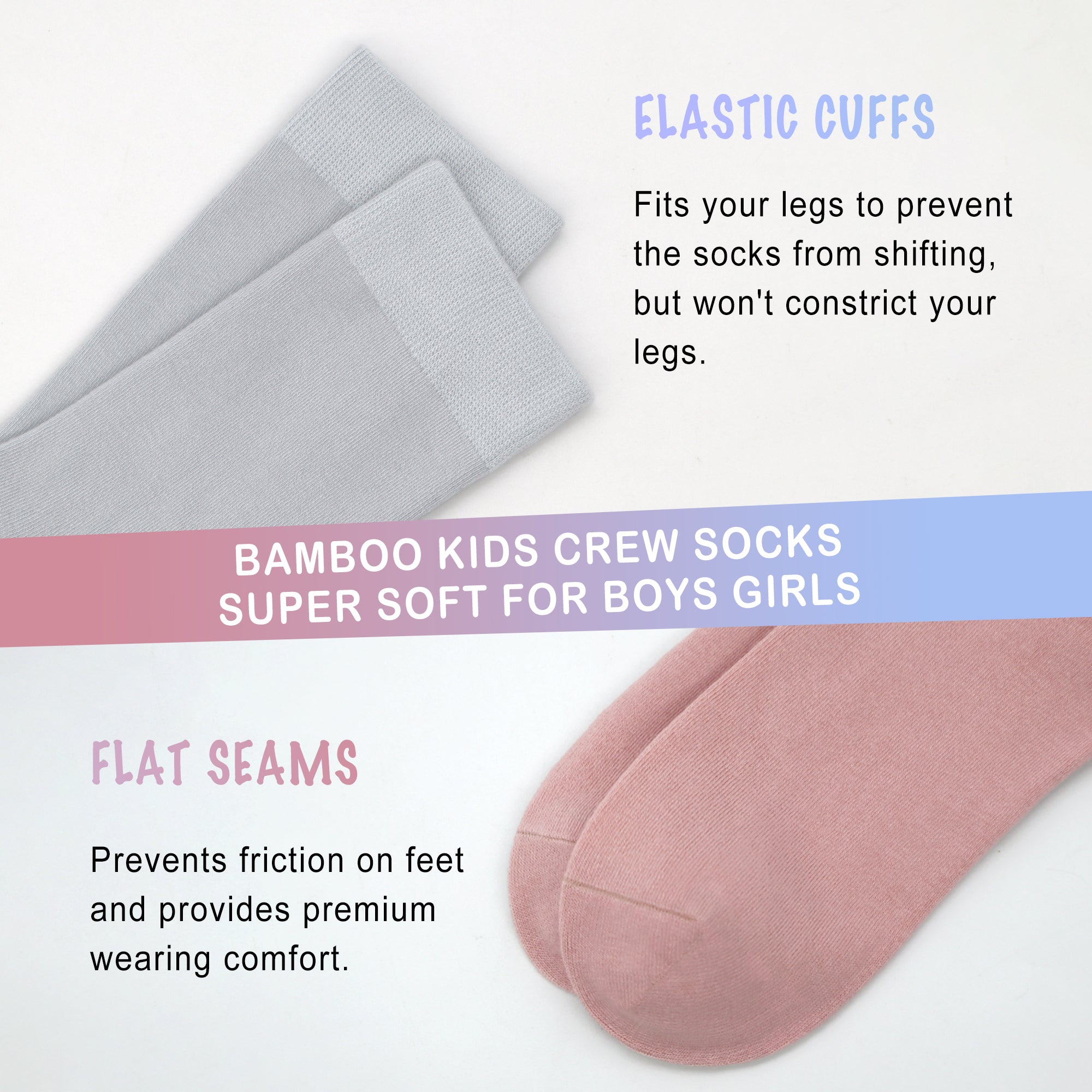 Bamboo Kids Crew Socks School Anti Odor Socks for Boys Girls Uniform Thin Flat Seam Socks 5 Pairs