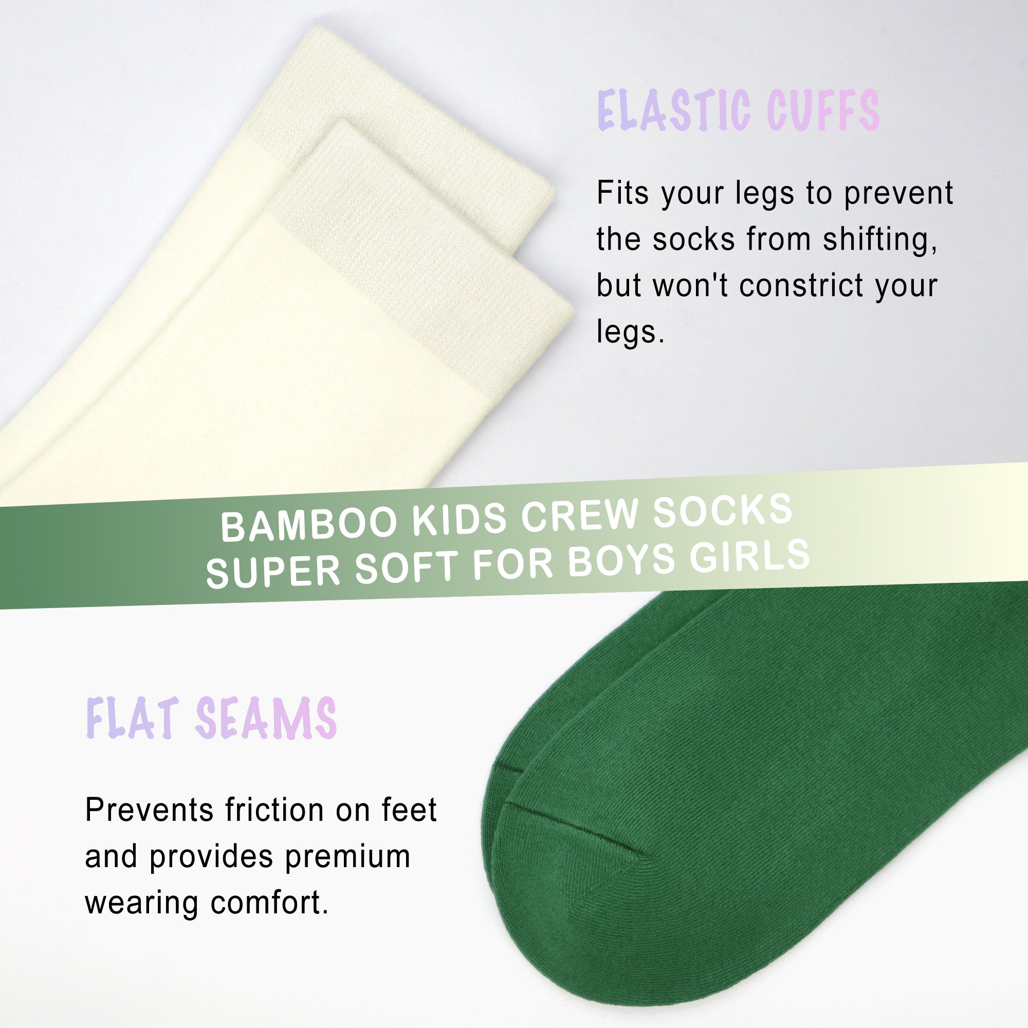Bamboo Kids Crew Socks School Anti Odor Socks for Boys Girls Uniform Thin Flat Seam Socks 5 Pairs