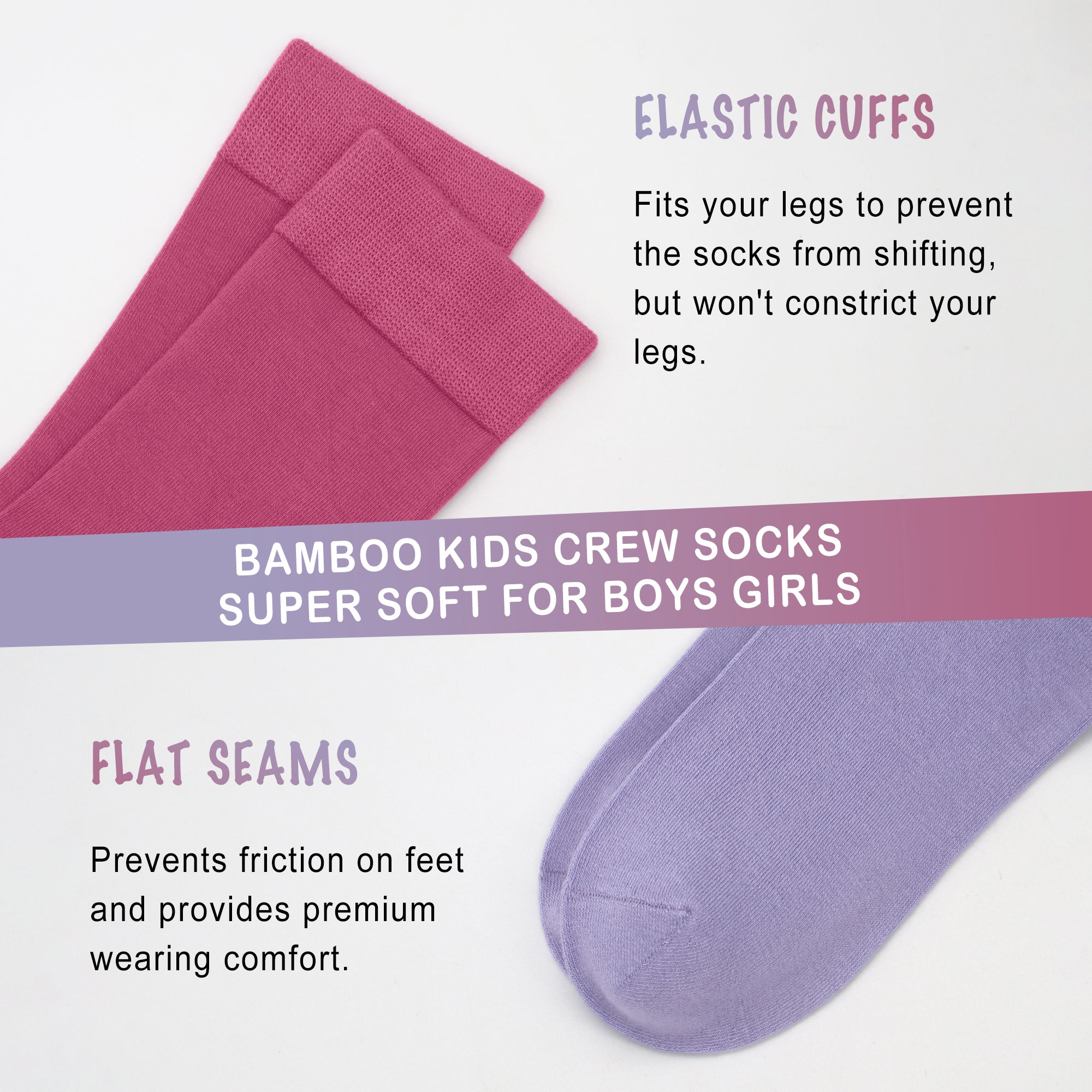 Bamboo Kids Crew Socks School Anti Odor Socks for Boys Girls Uniform Thin Flat Seam Socks 5 Pairs