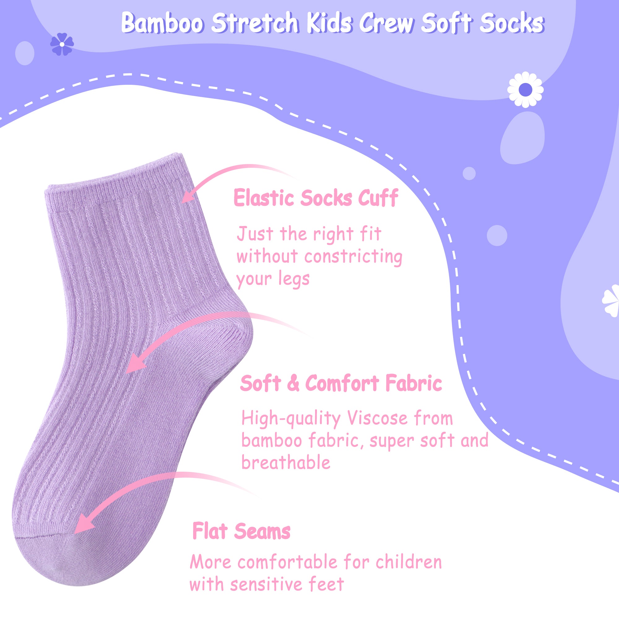 Bamboo Stretch Kids Ankle Sochool Kids Crew Socks Breathable Boy Girl 5 Pairs