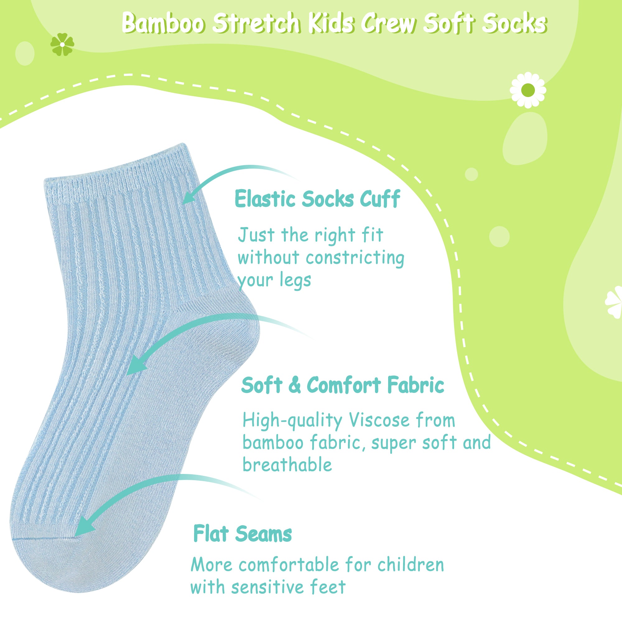 Bamboo Stretch Kids Ankle Sochool Kids Crew Socks Breathable Boy Girl 5 Pairs