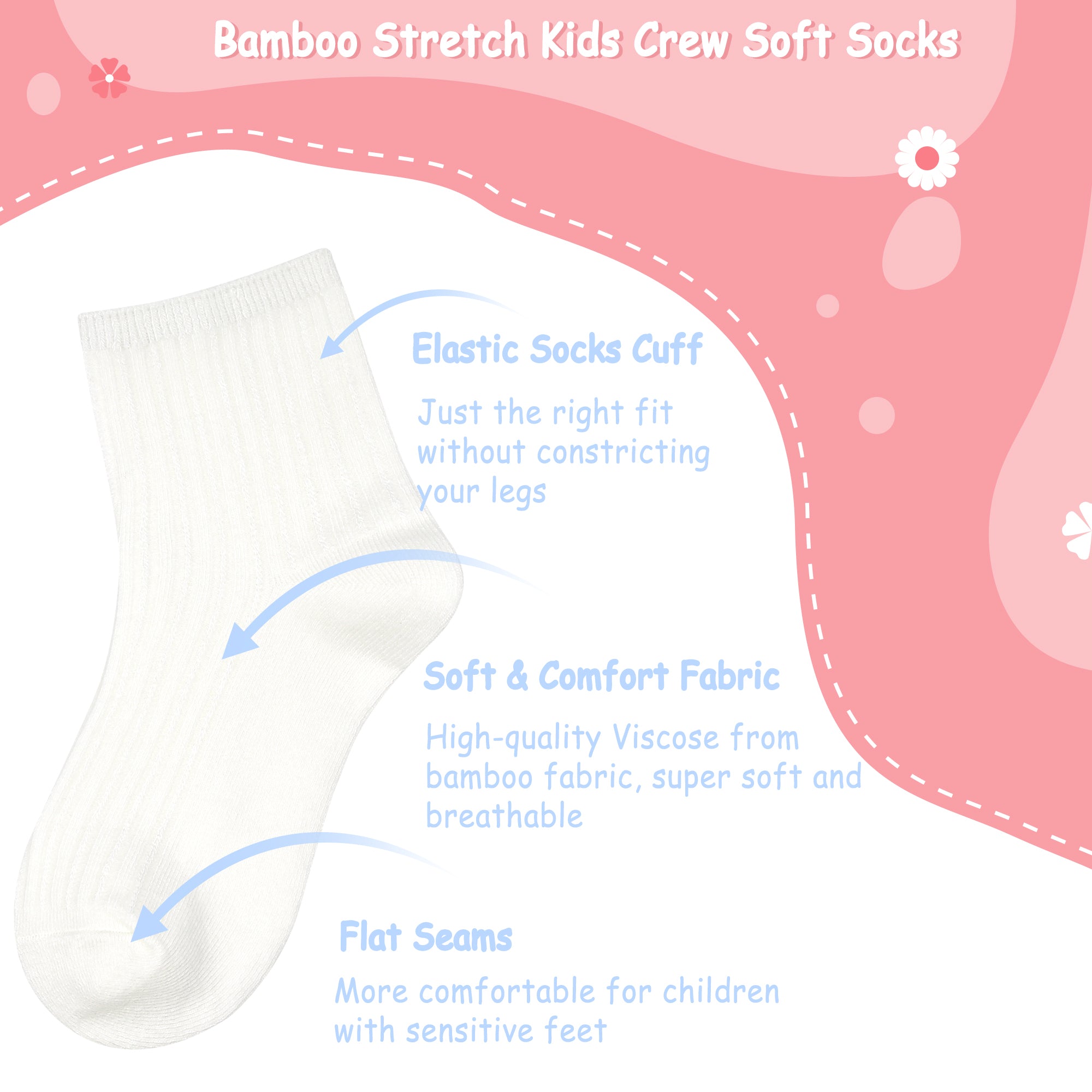 Bamboo Stretch Kids Ankle Sochool Kids Crew Socks Breathable Boy Girl 5 Pairs