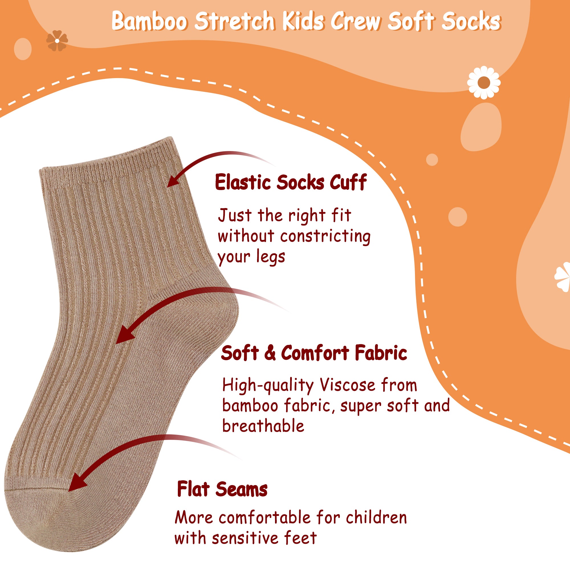 Bamboo Stretch Kids Ankle Sochool Kids Crew Socks Breathable Boy Girl 5 Pairs