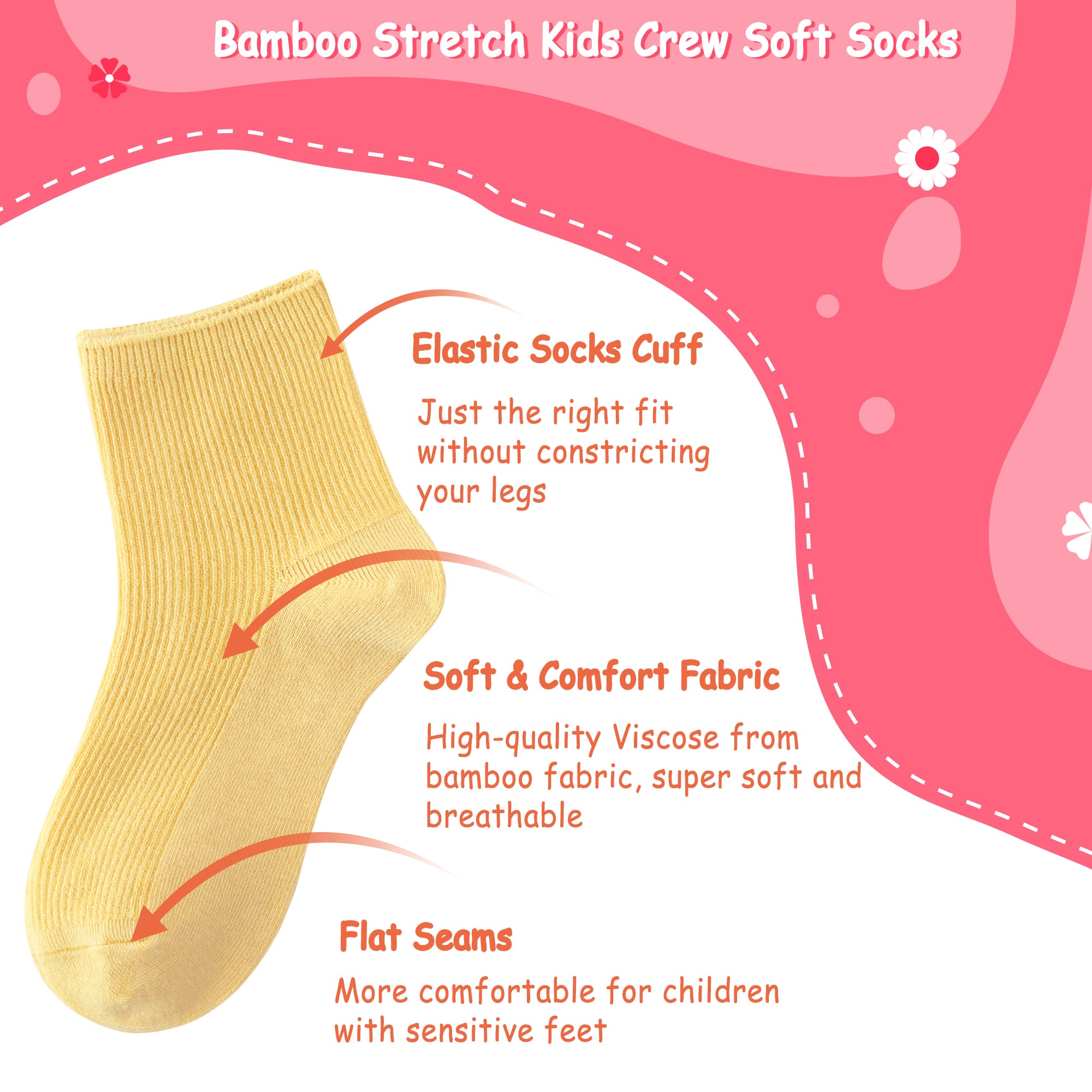 Bamboo Stretch Kids Ankle Sochool Kids Crew Socks Breathable Boy Girl 5 Pairs