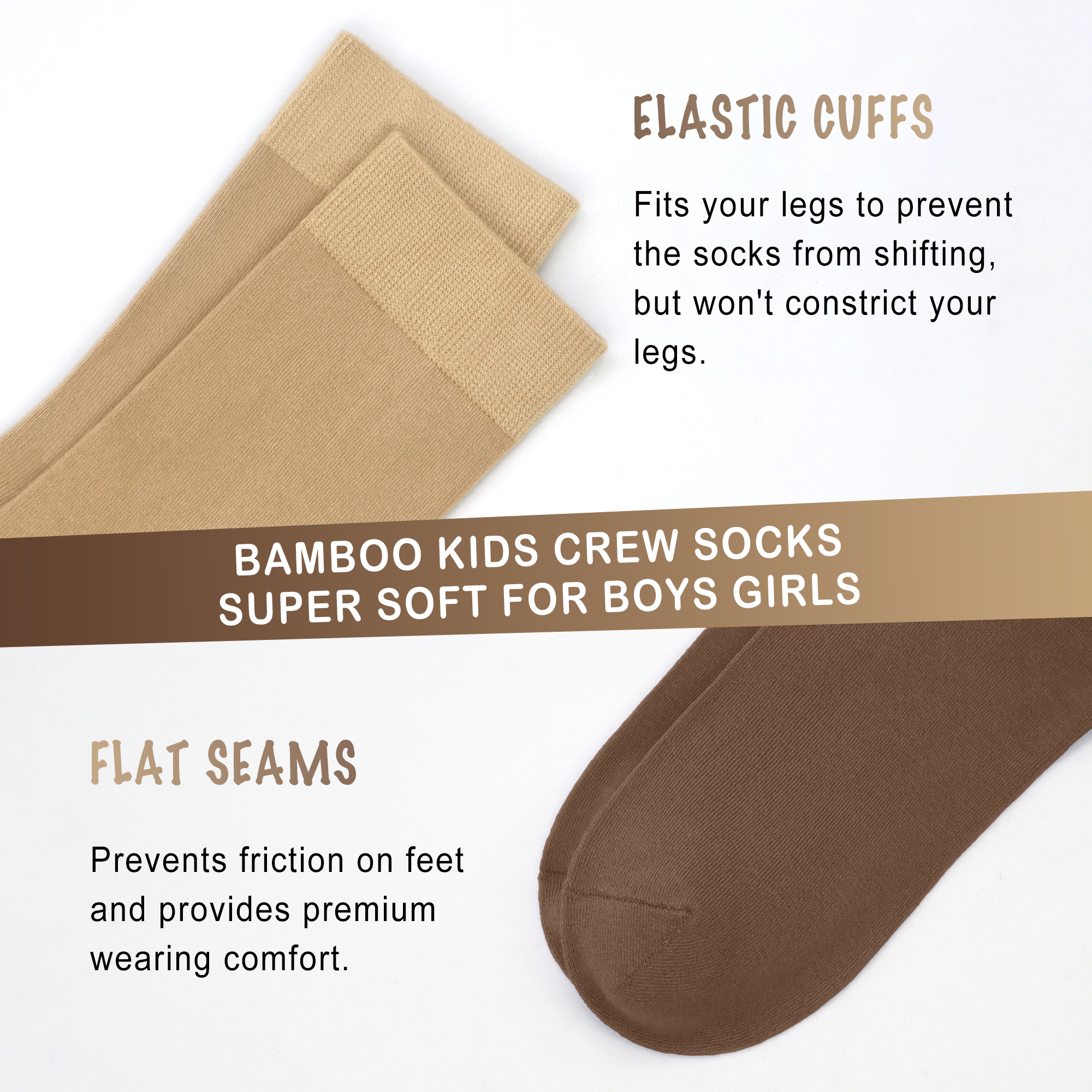 Bamboo Kids Crew Socks School Anti Odor Socks for Boys Girls Uniform Thin Flat Seam Socks 5 Pairs
