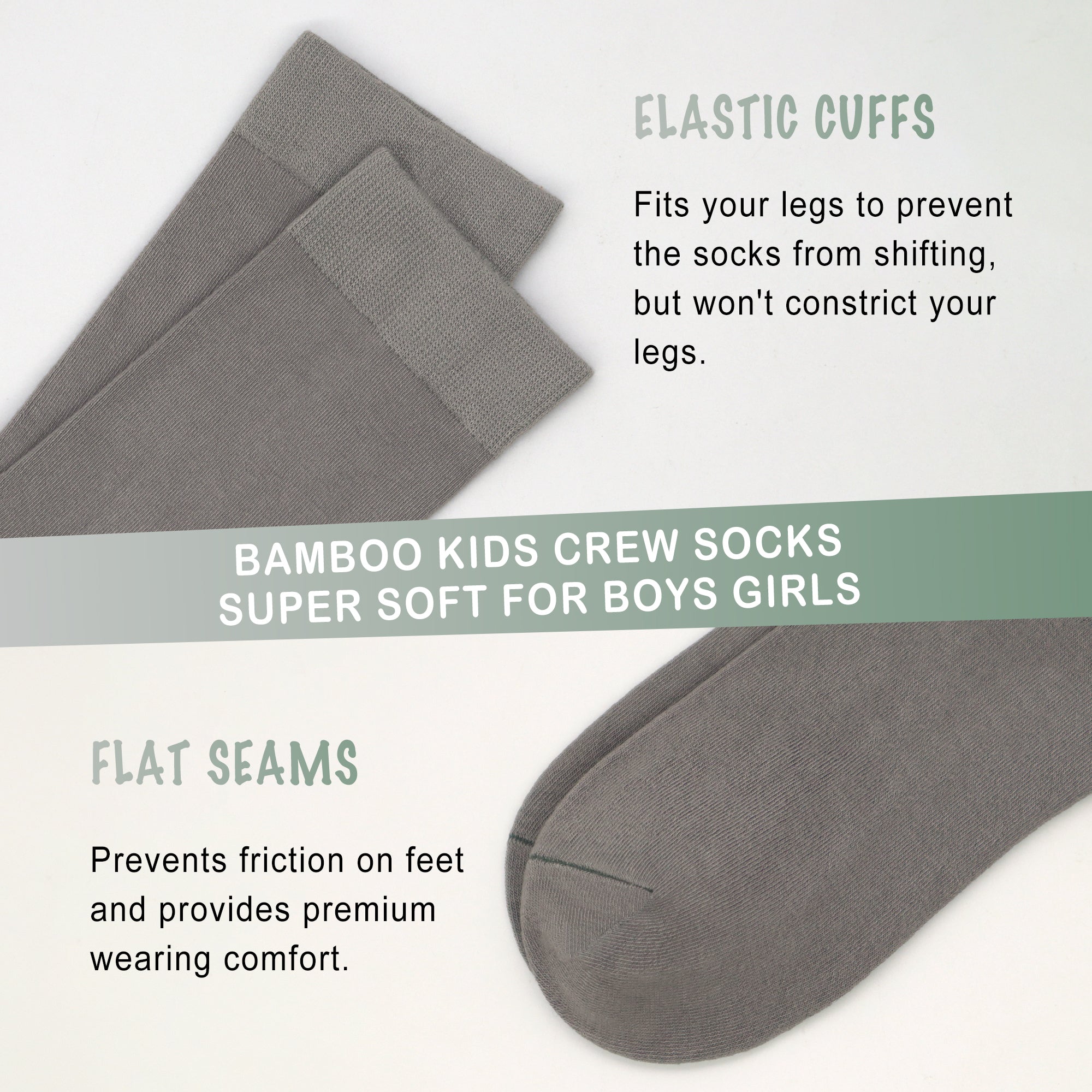 Bamboo Kids Crew Socks School Anti Odor Socks for Boys Girls Uniform Thin Flat Seam Socks 5 Pairs