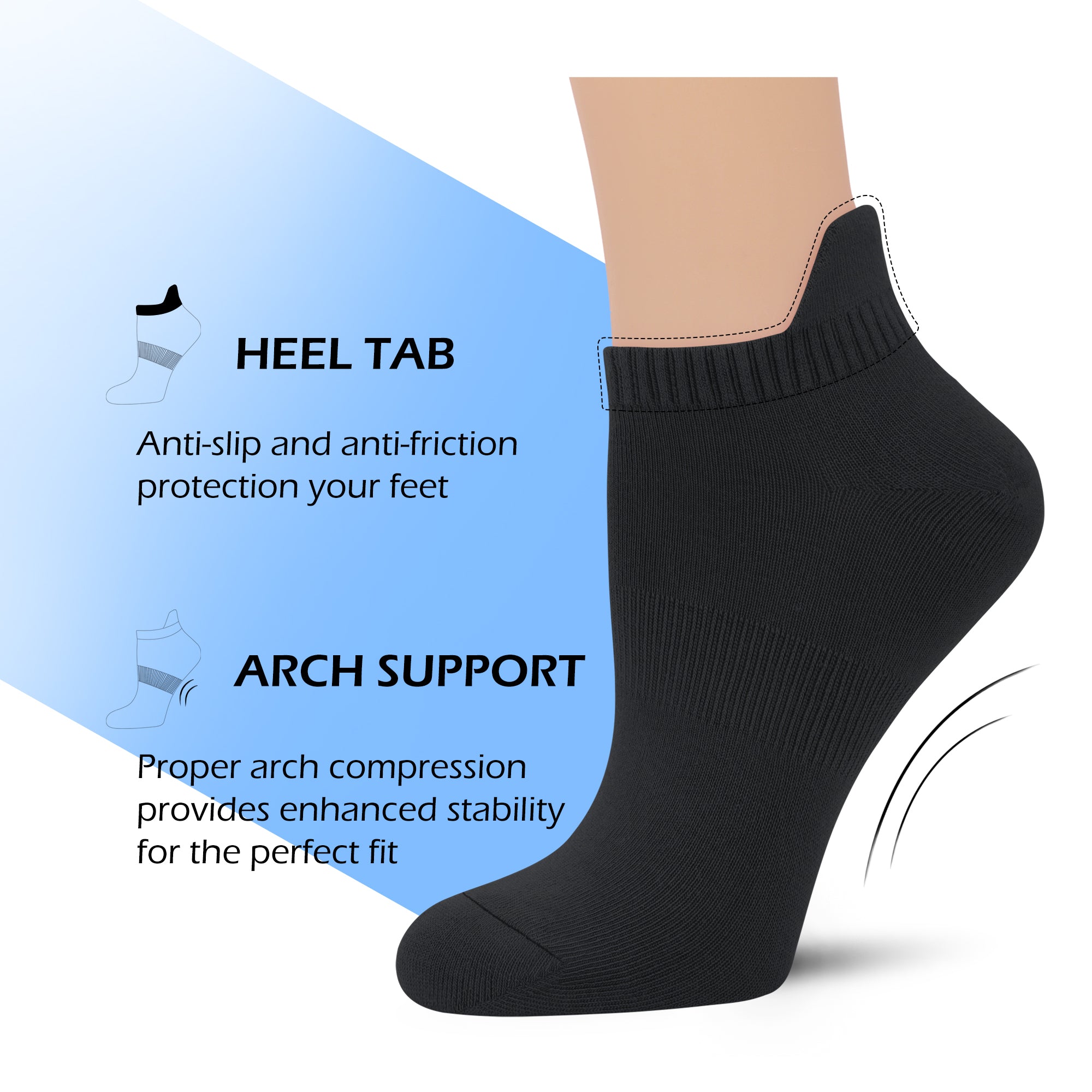Viscose Bamboo No Show Sock Women Ankle Thin Low Cut Socks Arch Support Breathable Athletic Sock 5 Pairs
