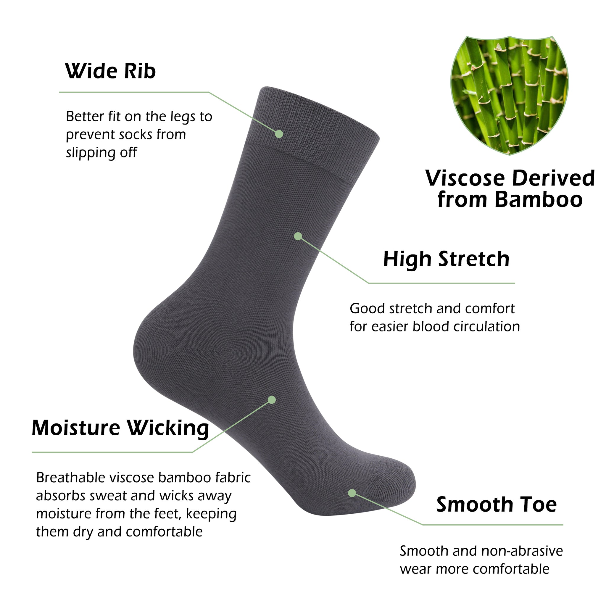 Bamboo Dress Men Sock Thin Soft Crew Anti Odor Lightweight Sock Odor Resistant Breathable Sock 9-13,5 Pairs