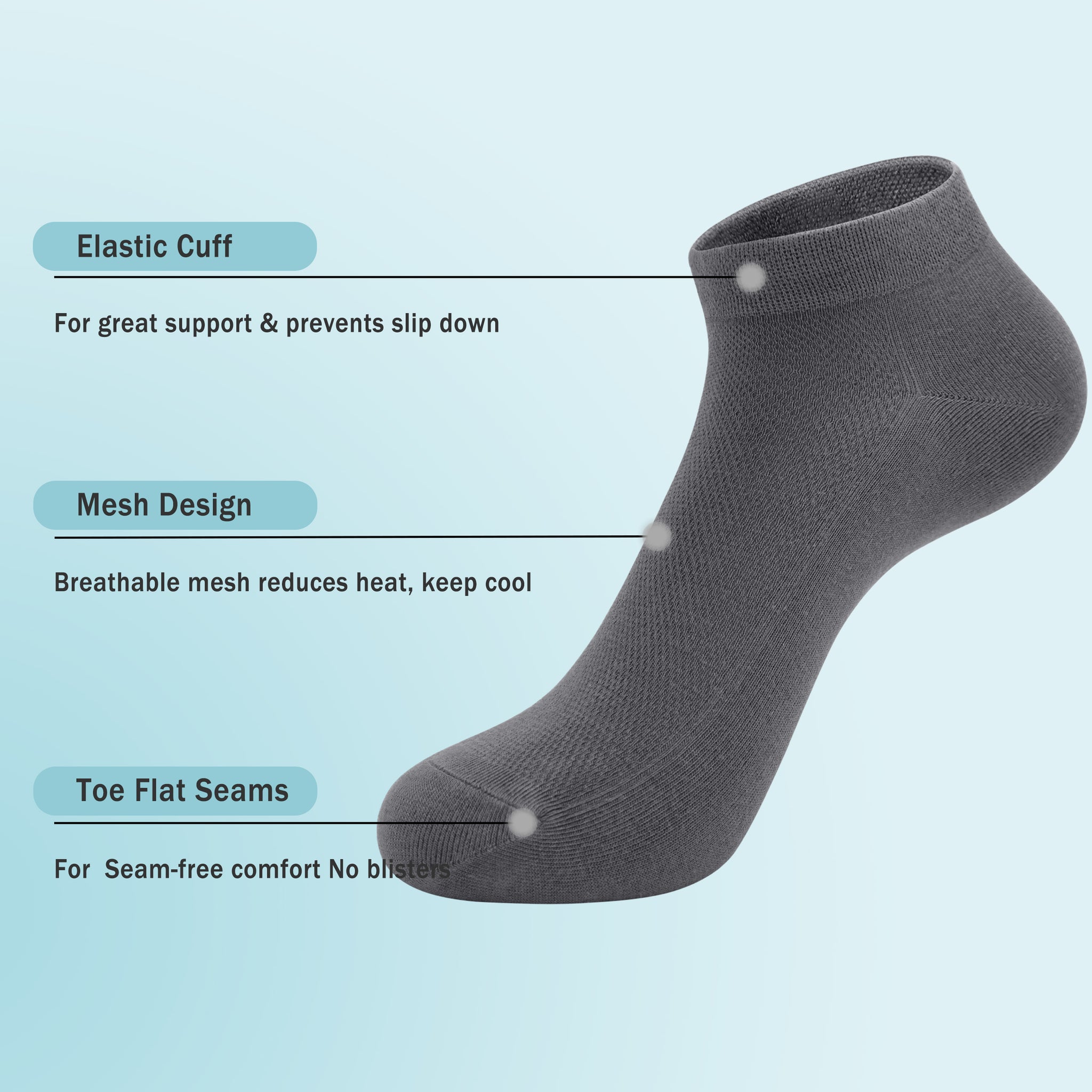 Women Mesh Ankle Socks Bamboo Summer Cool Socks Soft Ultra Thin Low Cut Sock 5 Pairs, 4-8/9-11
