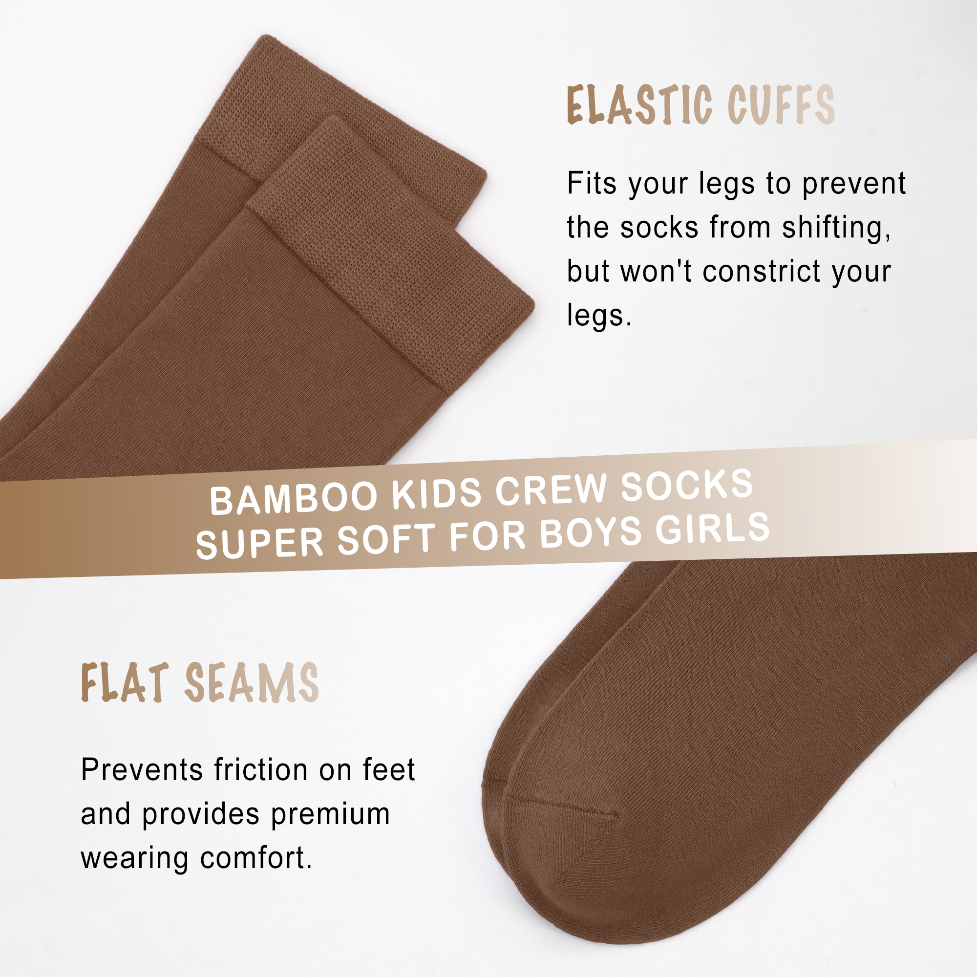 Bamboo Kids Crew Socks School Anti Odor Socks for Boys Girls Uniform Thin Flat Seam Socks 5 Pairs
