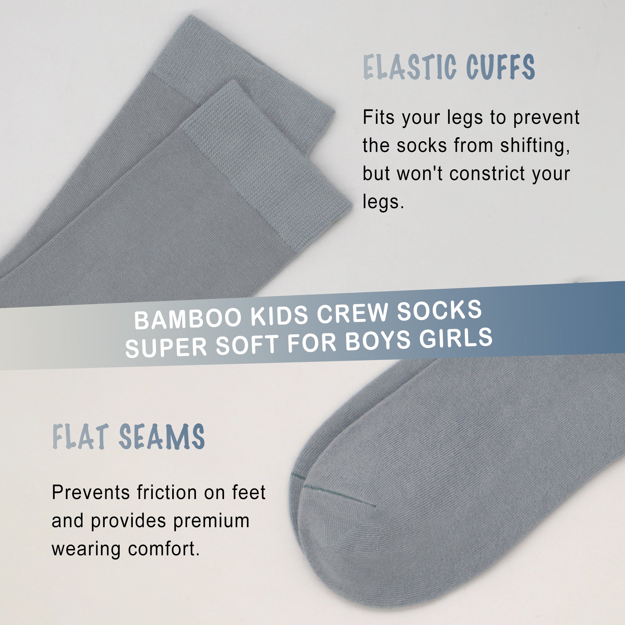 Bamboo Kids Crew Socks School Anti Odor Socks for Boys Girls Uniform Thin Flat Seam Socks 5 Pairs