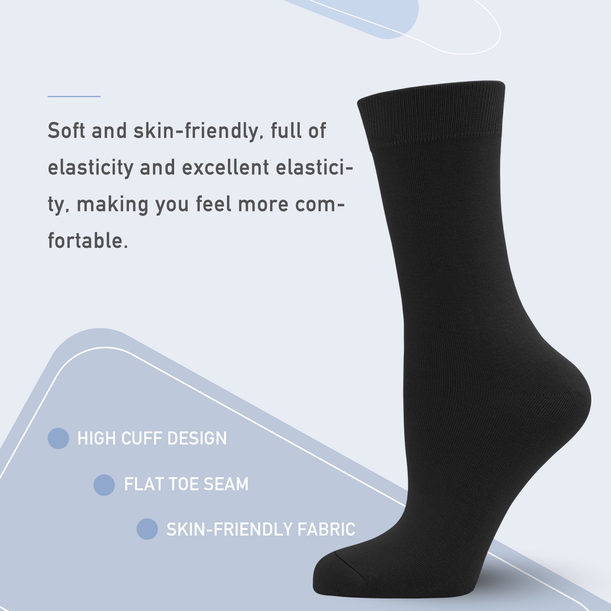 Women's Soft Thin Bamboo Crew Socks, Fit Stretchy Casual, Business, Dress Calf Sock 5 Pairs