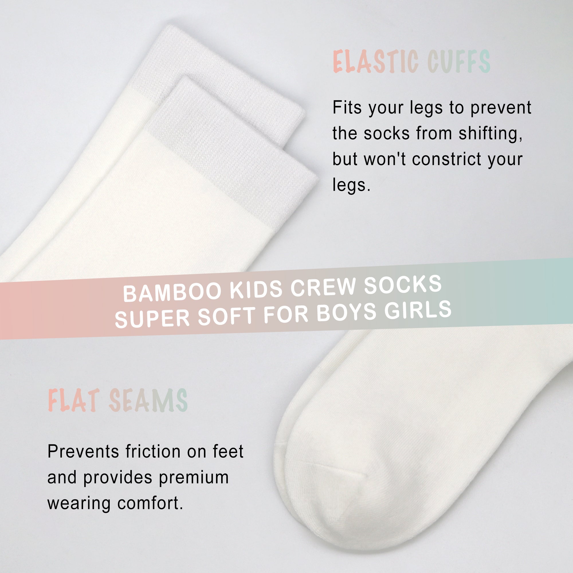 Bamboo Kids Crew Socks School Anti Odor Socks for Boys Girls Uniform Thin Flat Seam Socks 5 Pairs