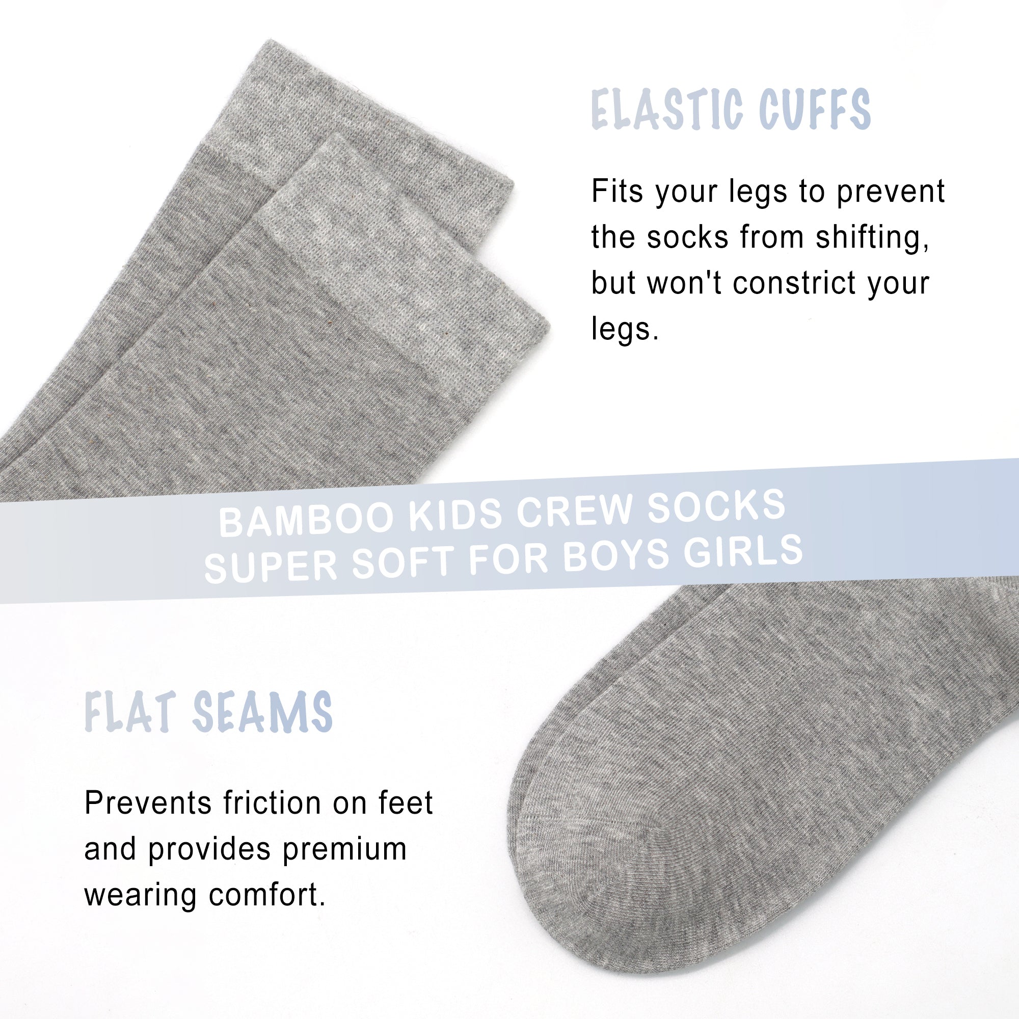 Bamboo Kids Crew Socks School Anti Odor Socks for Boys Girls Uniform Thin Flat Seam Socks 5 Pairs
