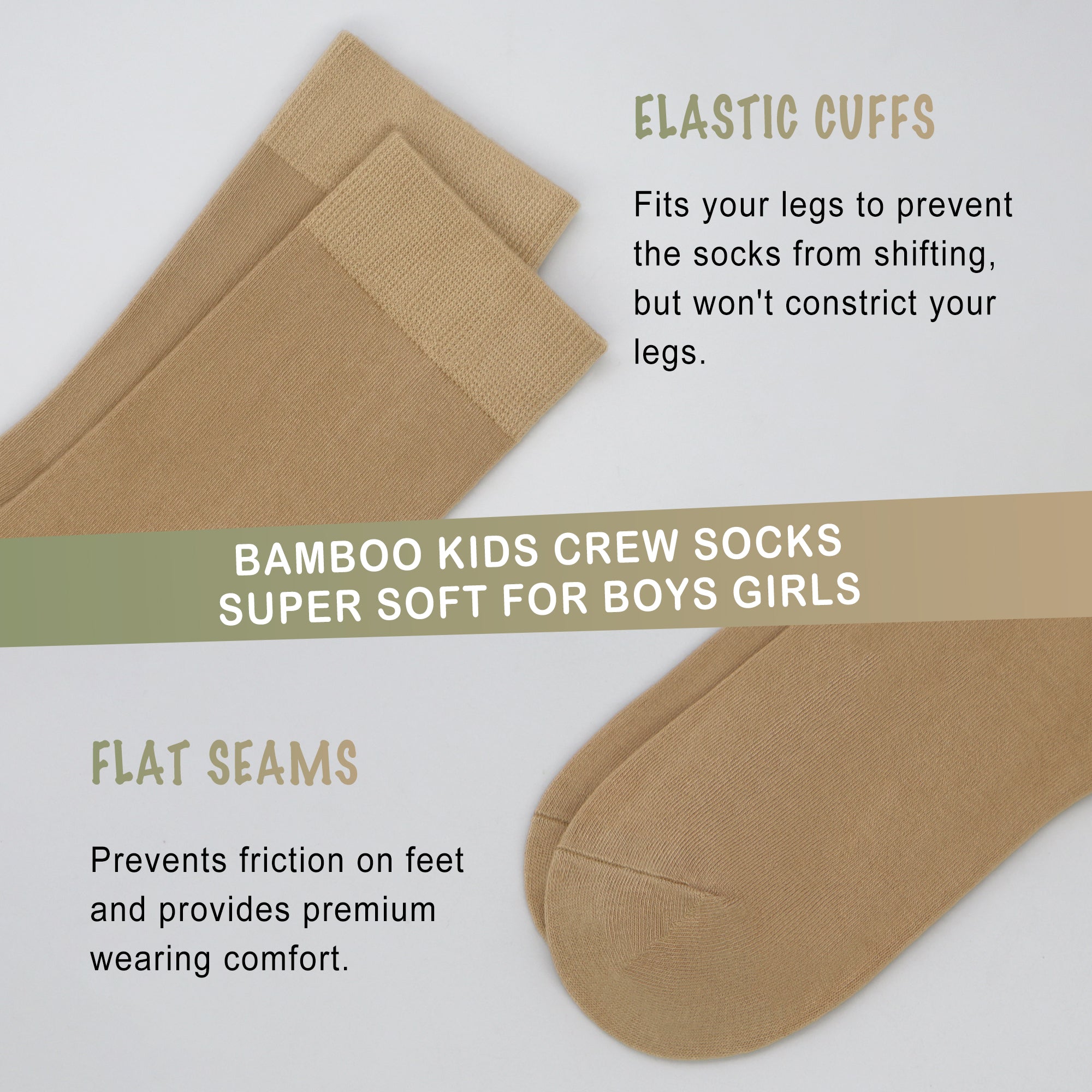 Bamboo Kids Crew Socks School Anti Odor Socks for Boys Girls Uniform Thin Flat Seam Socks 5 Pairs