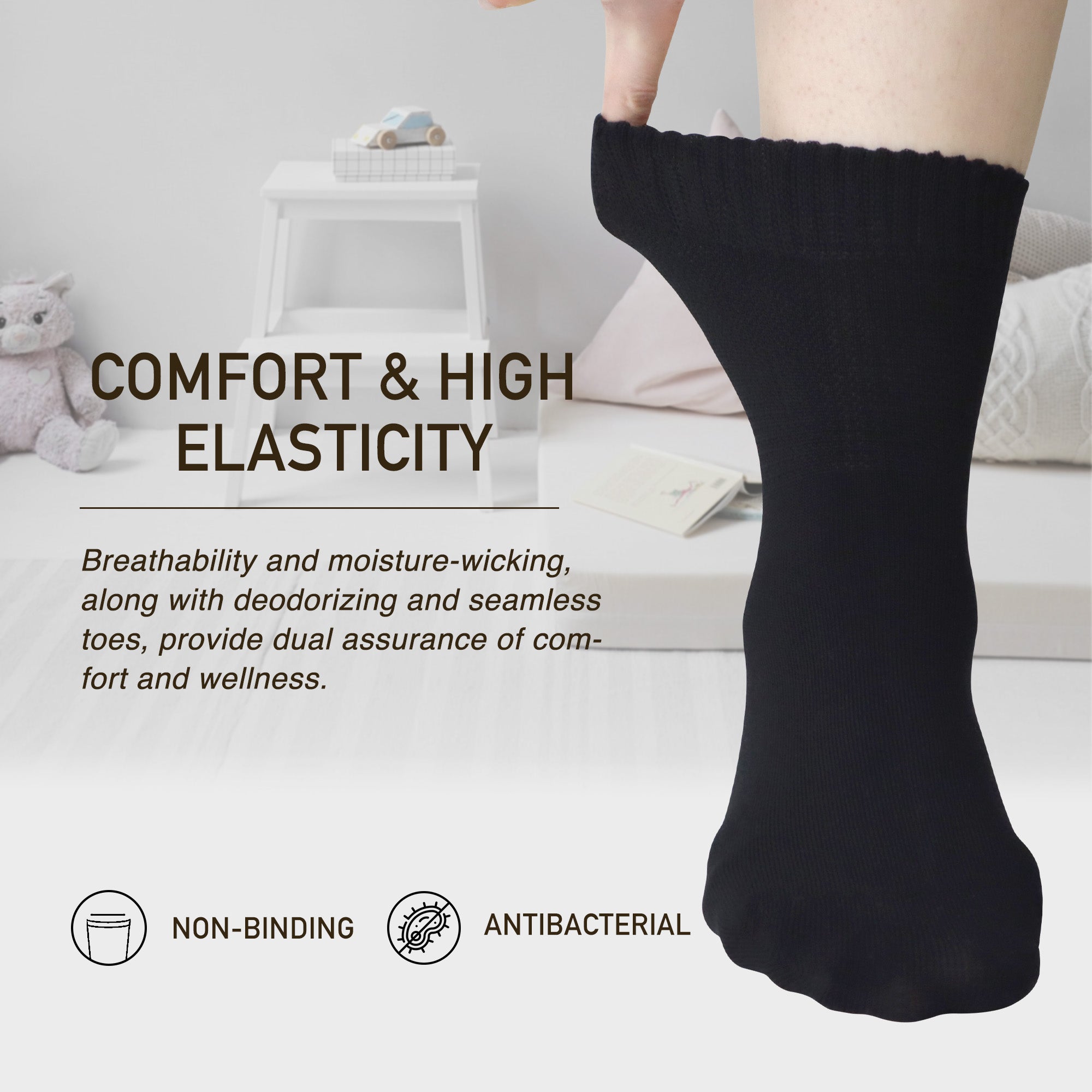 SERISIMPLE Viscose Bamboo Non Binding Sock Women Diabetic Top Socks Loose Fit Seamless Toe Wide Stretchy Crew Socks 4 Pairs