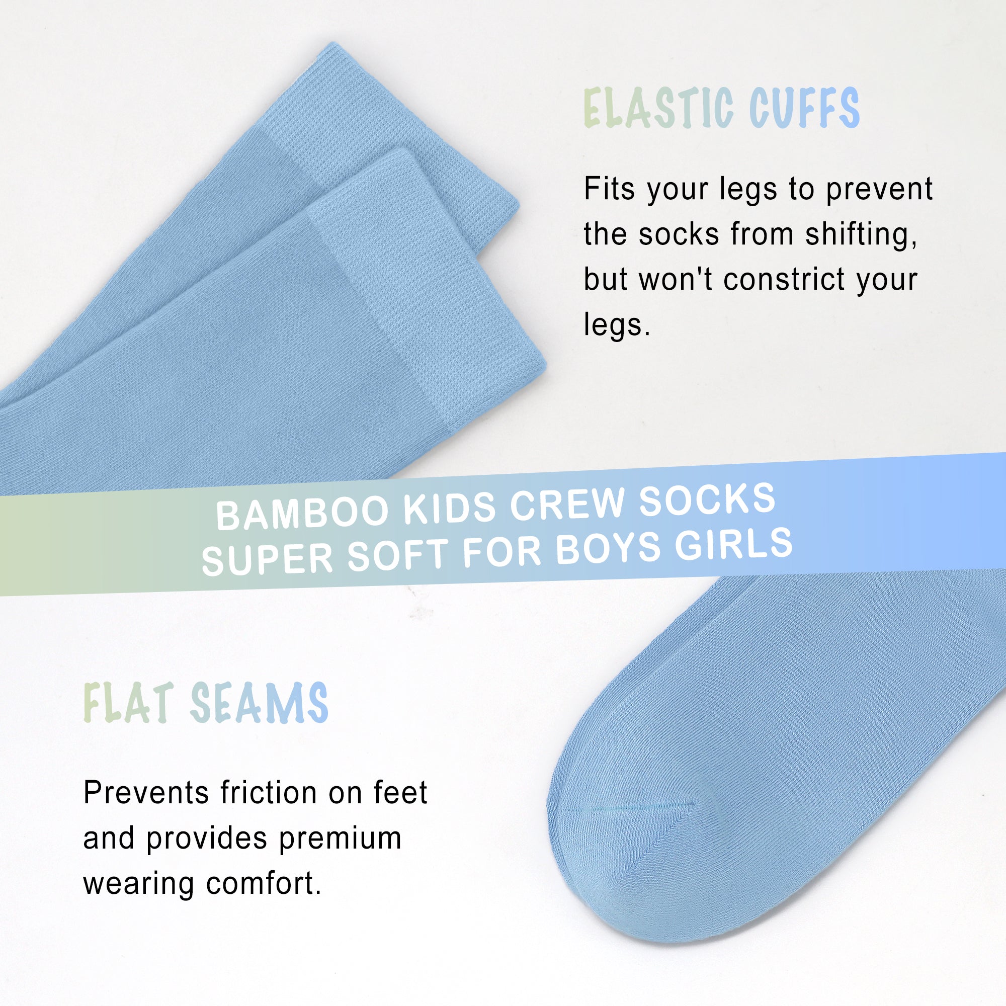 Bamboo Kids Crew Socks School Anti Odor Socks for Boys Girls Uniform Thin Flat Seam Socks 5 Pairs