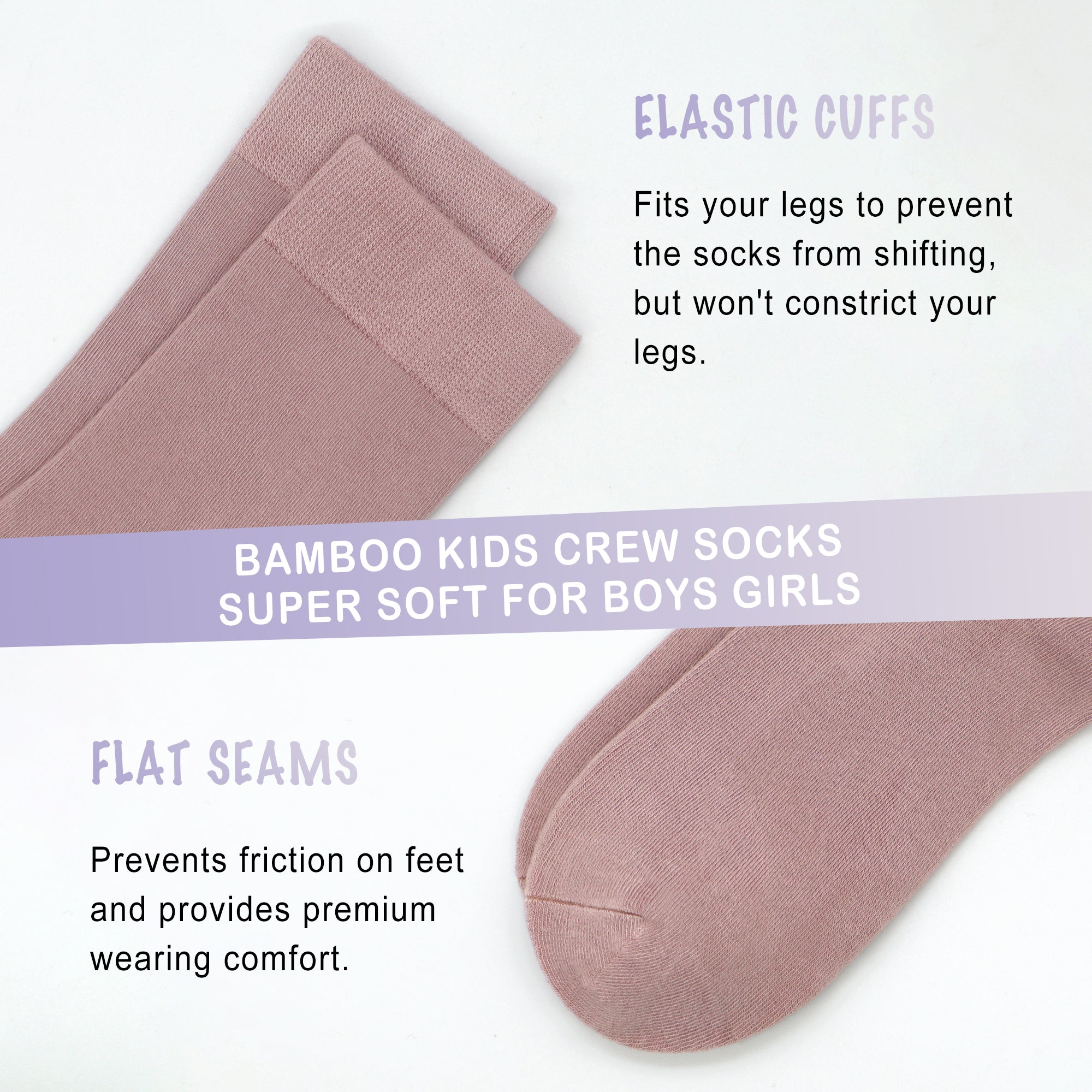 Bamboo Kids Crew Socks School Anti Odor Socks for Boys Girls Uniform Thin Flat Seam Socks 5 Pairs