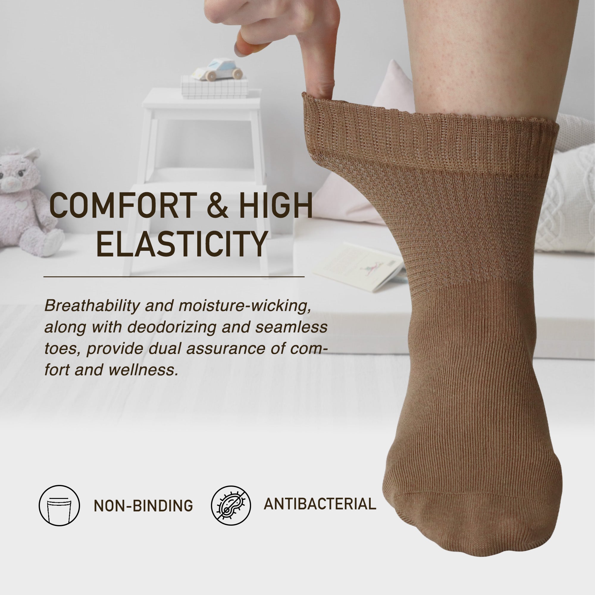 SERISIMPLE Viscose Bamboo Non Binding Sock Women Diabetic Top Socks Loose Fit Seamless Toe Wide Stretchy Crew Socks 4 Pairs