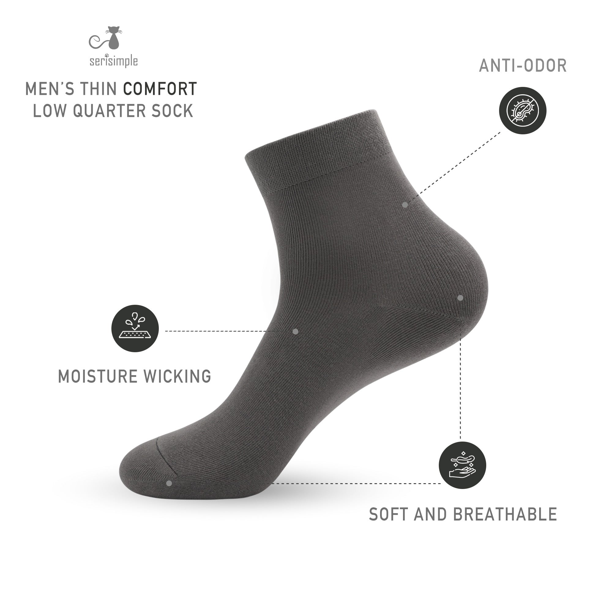 Bamboo Men sock Breathable Sock Low Quarter Thin Ankle Sock Comfort Cool soft Sock 5 Pairs