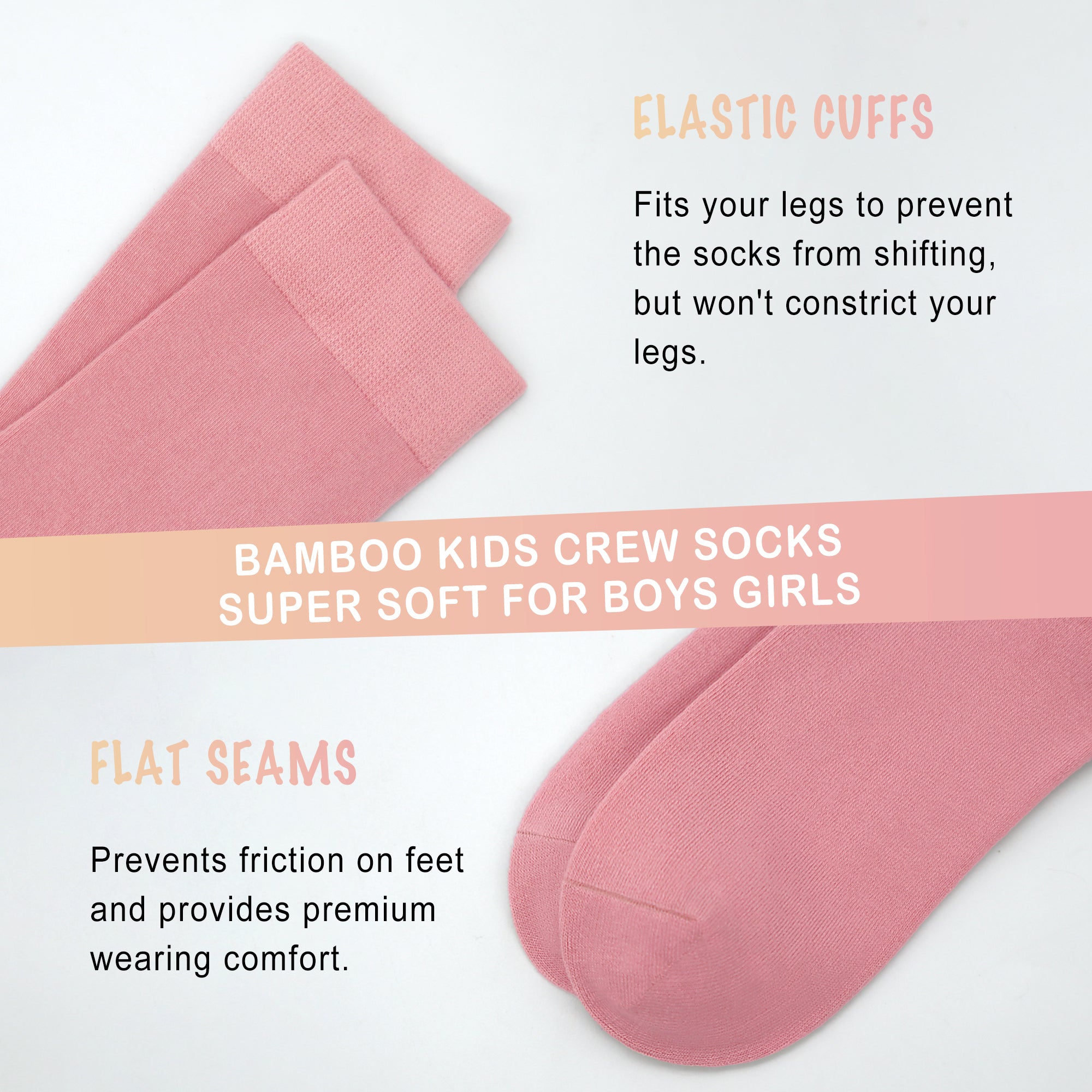 Bamboo Kids Crew Socks School Anti Odor Socks for Boys Girls Uniform Thin Flat Seam Socks 5 Pairs
