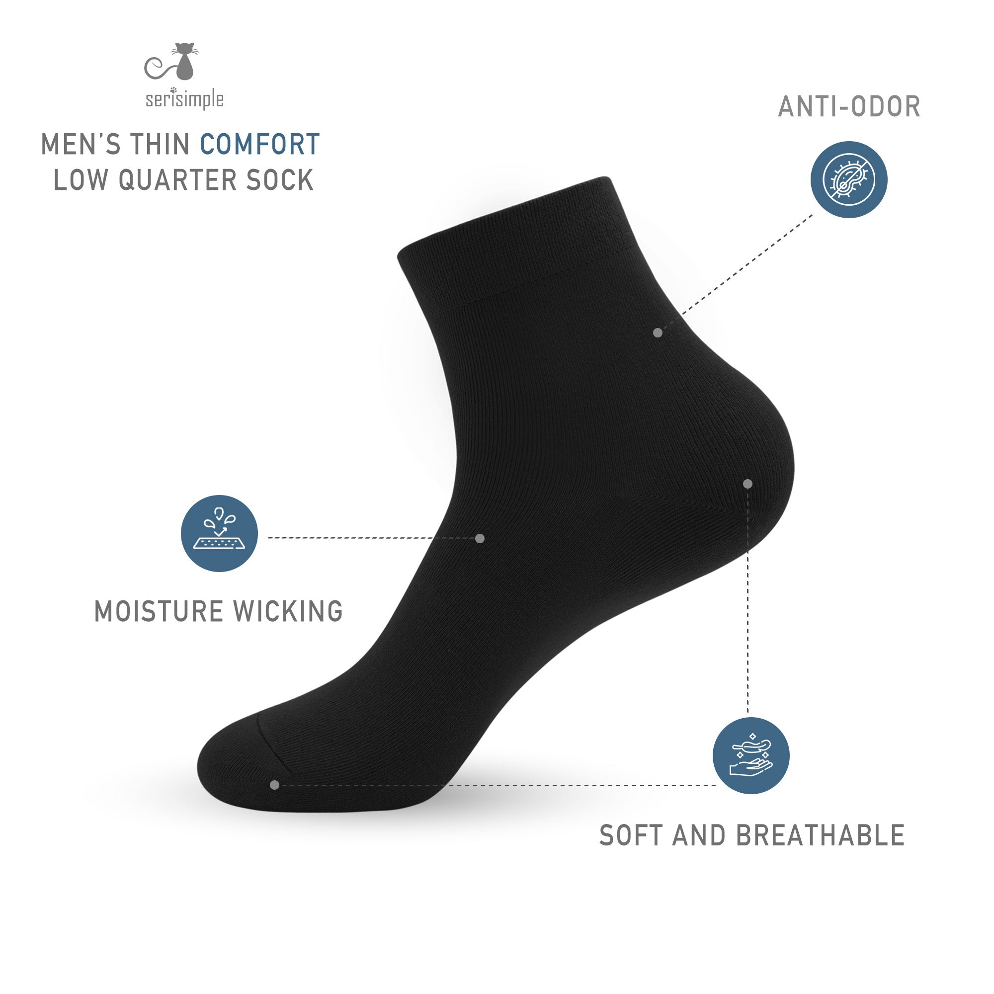 Bamboo Men sock Breathable Sock Low Quarter Thin Ankle Sock Comfort Cool soft Sock 5 Pairs
