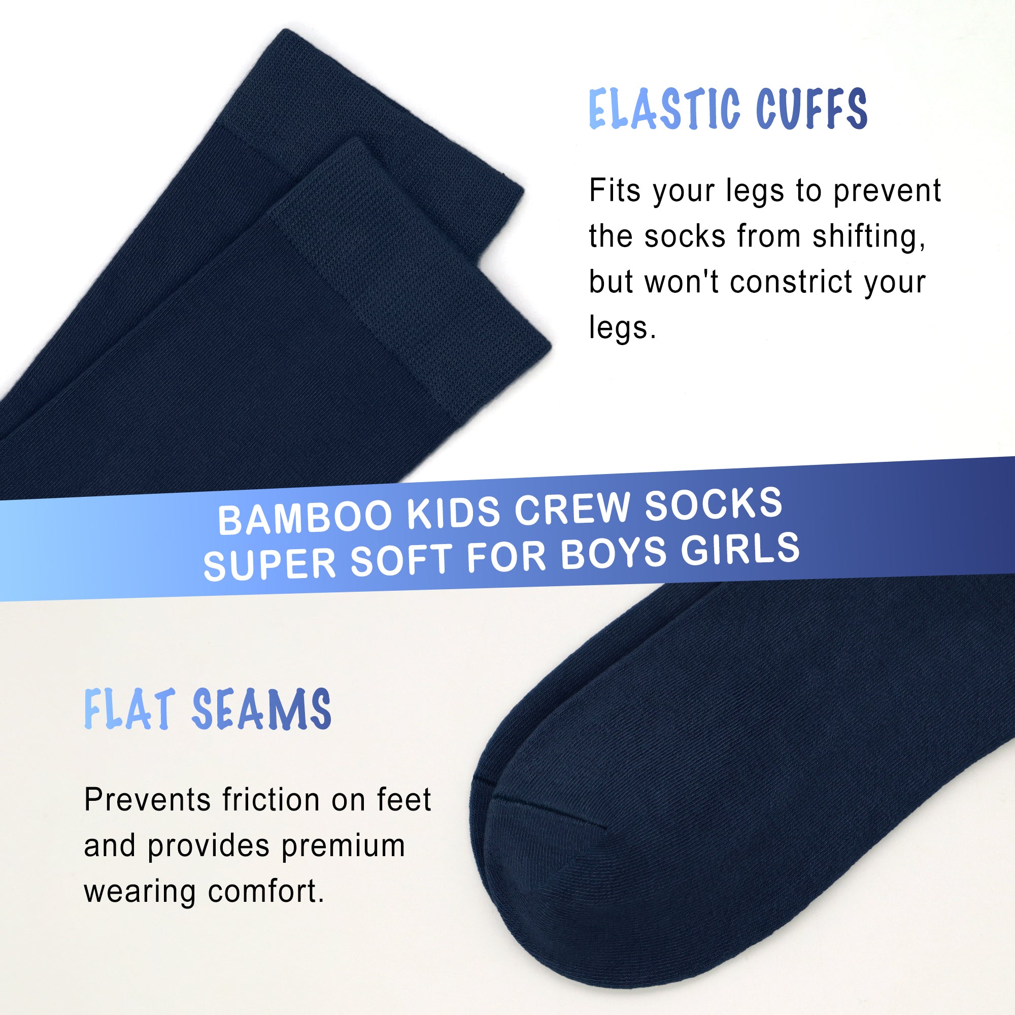 Bamboo Kids Crew Socks School Anti Odor Socks for Boys Girls Uniform Thin Flat Seam Socks 5 Pairs
