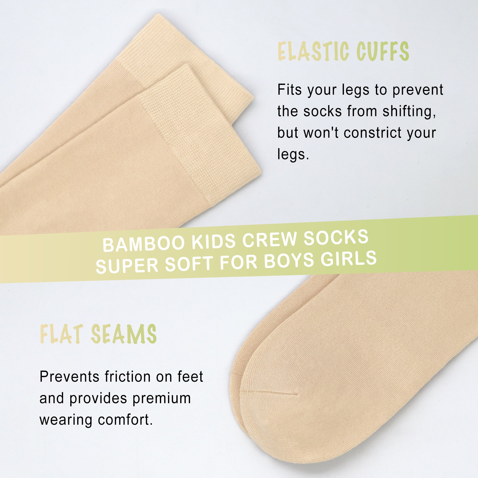 Bamboo Kids Crew Socks School Anti Odor Socks for Boys Girls Uniform Thin Flat Seam Socks 5 Pairs