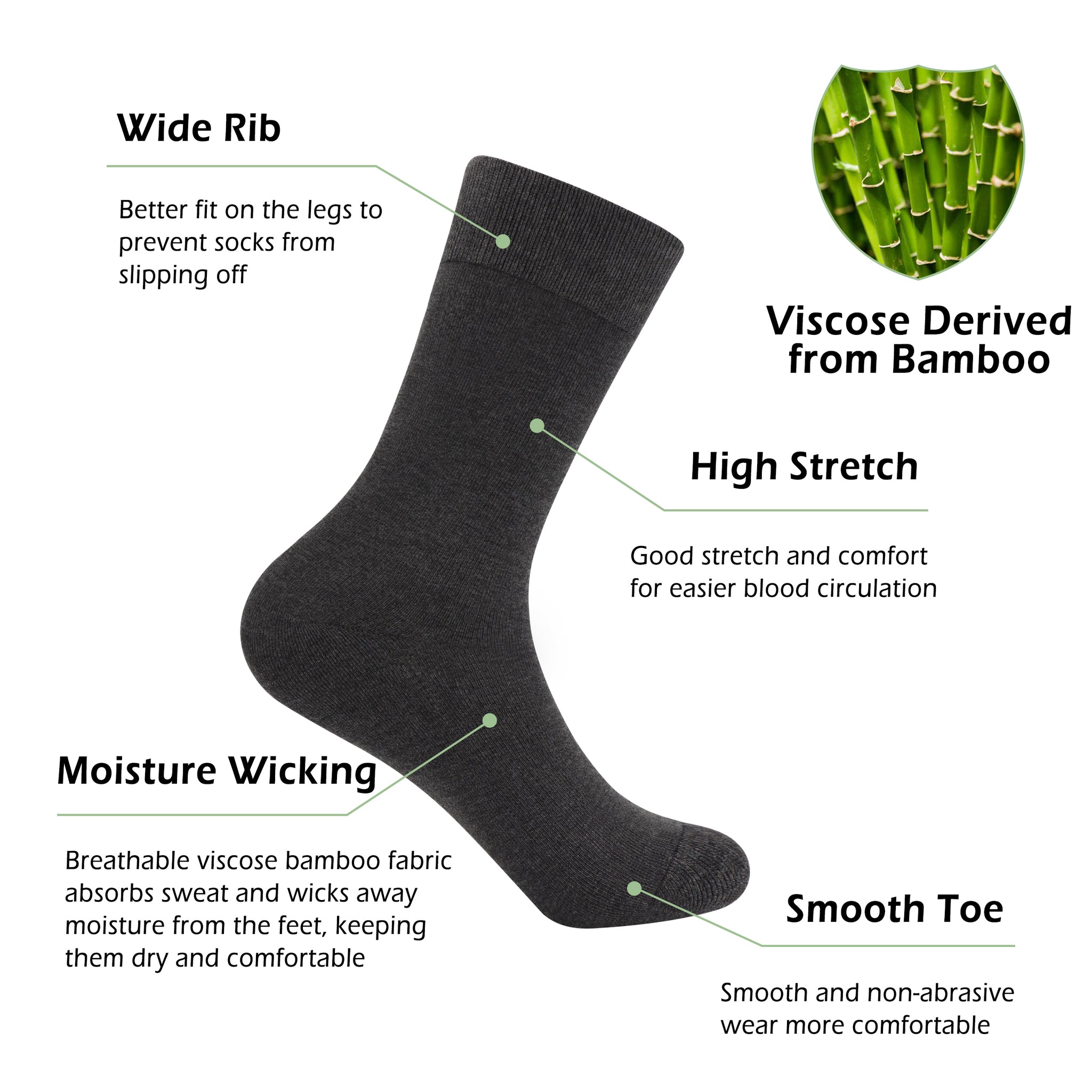 Bamboo Dress Men Sock Thin Soft Crew Anti Odor Lightweight Sock Odor Resistant Breathable Sock 9-13,5 Pairs