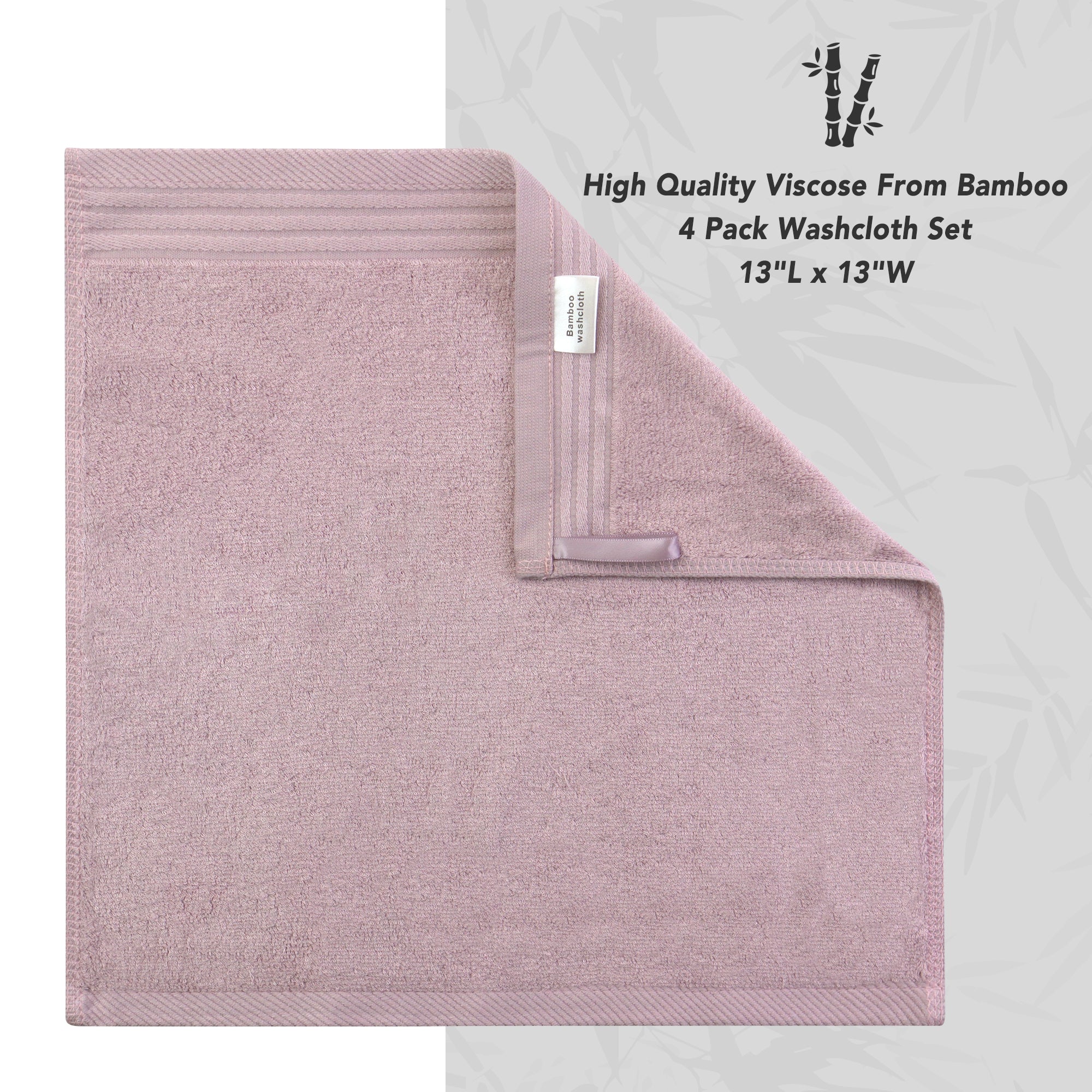Premium Viscose Bamboo Washcloth Set - Pack of 4, 13x13 in Soft and Absorbent, Durable and Comfortable, Suitable for Body & Face, Baby and Adults