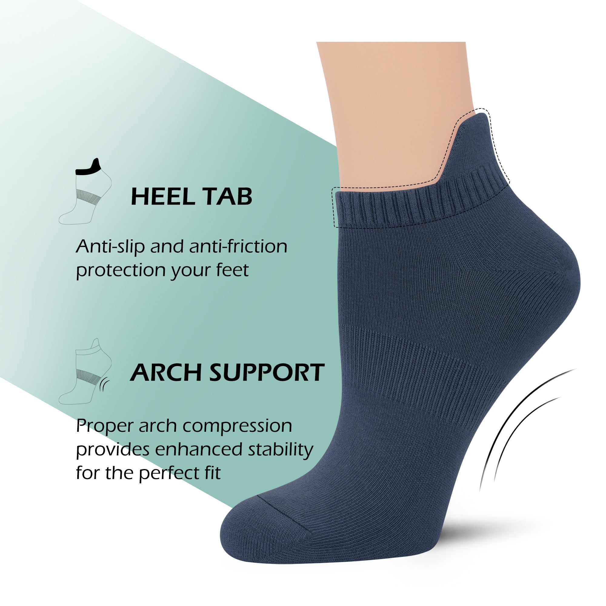 Viscose Bamboo No Show Sock Women Ankle Thin Low Cut Socks Arch Support Breathable Athletic Sock 5 Pairs
