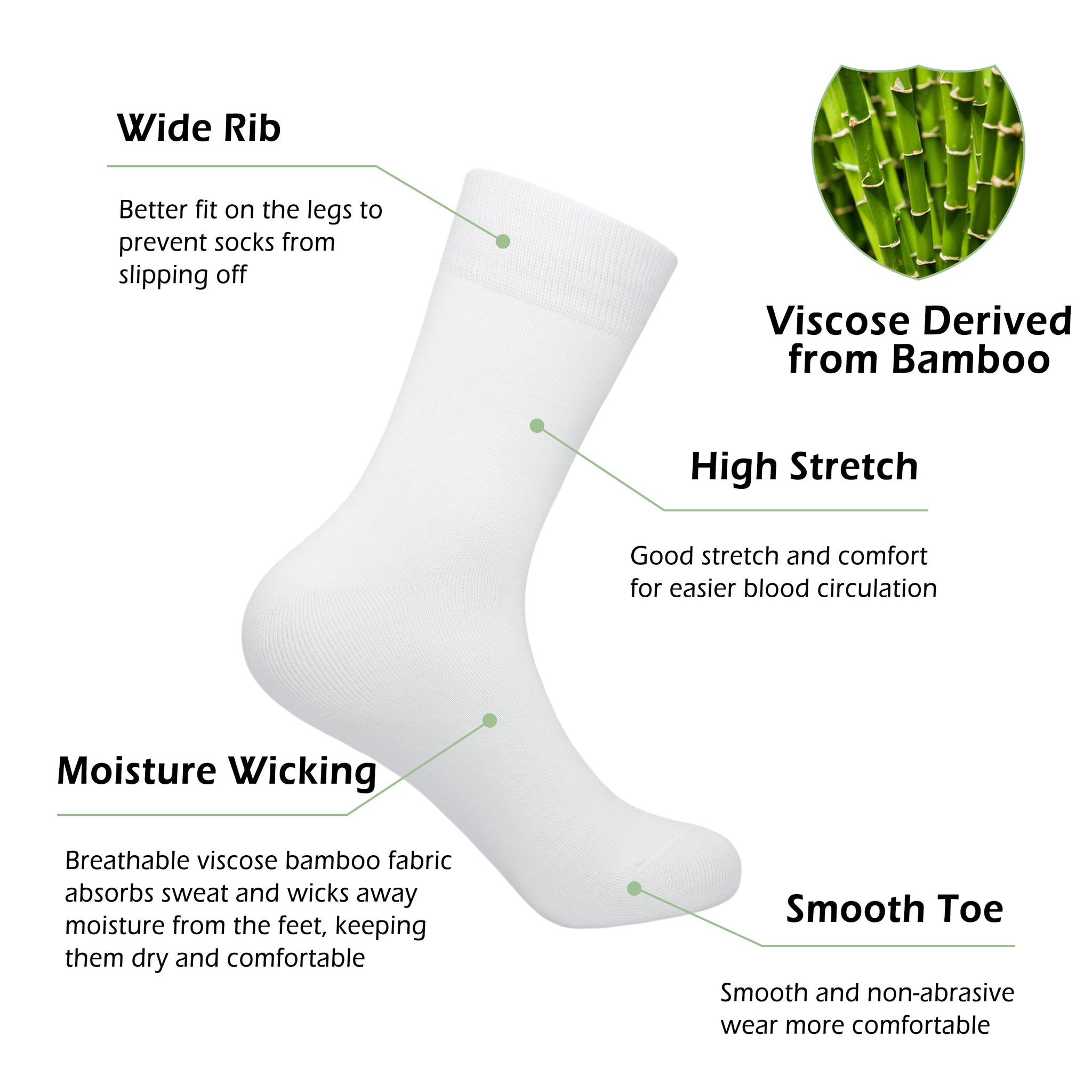 Bamboo Dress Men Sock Thin Soft Crew Anti Odor Lightweight Sock Odor Resistant Breathable Sock 9-13,5 Pairs