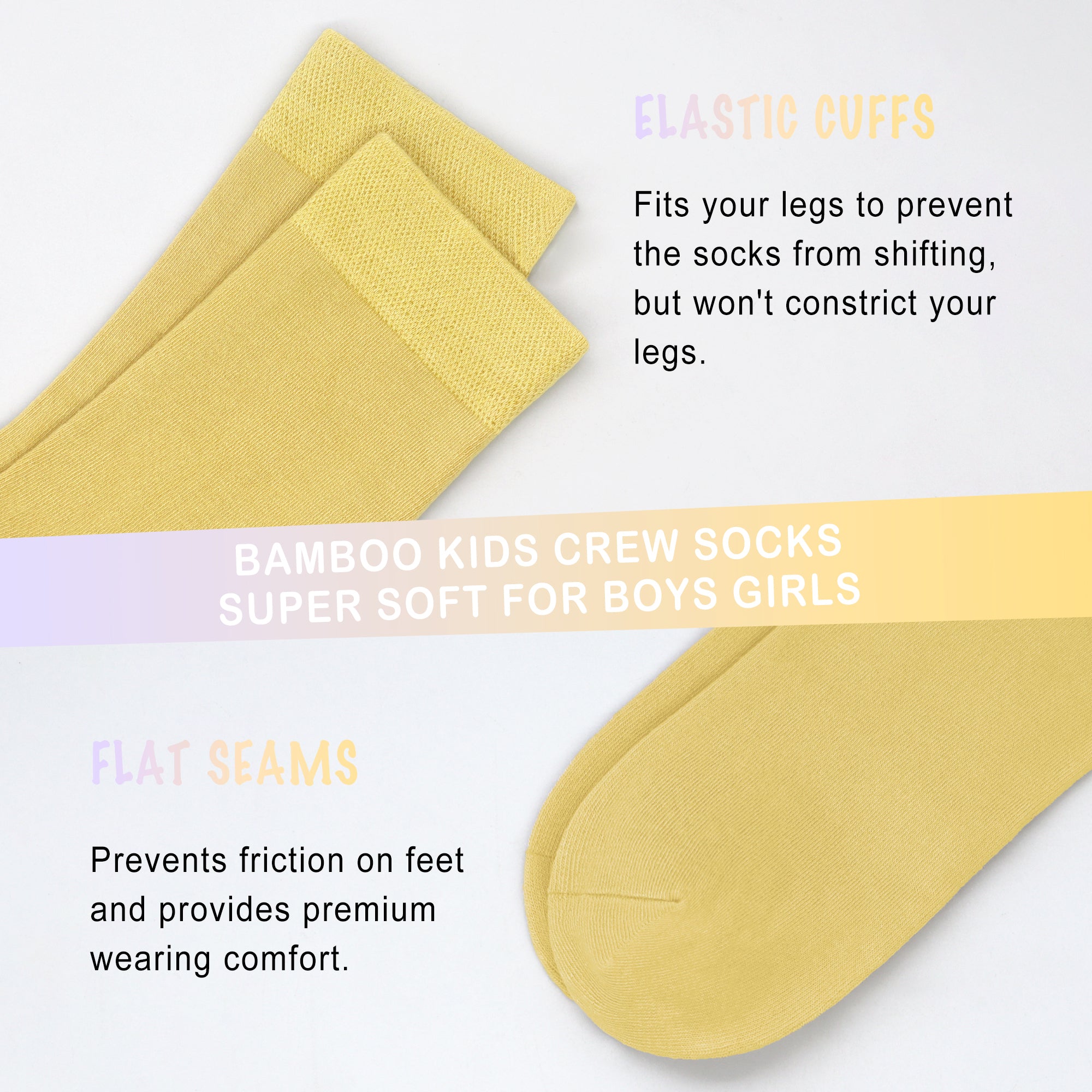 Bamboo Kids Crew Socks School Anti Odor Socks for Boys Girls Uniform Thin Flat Seam Socks 5 Pairs