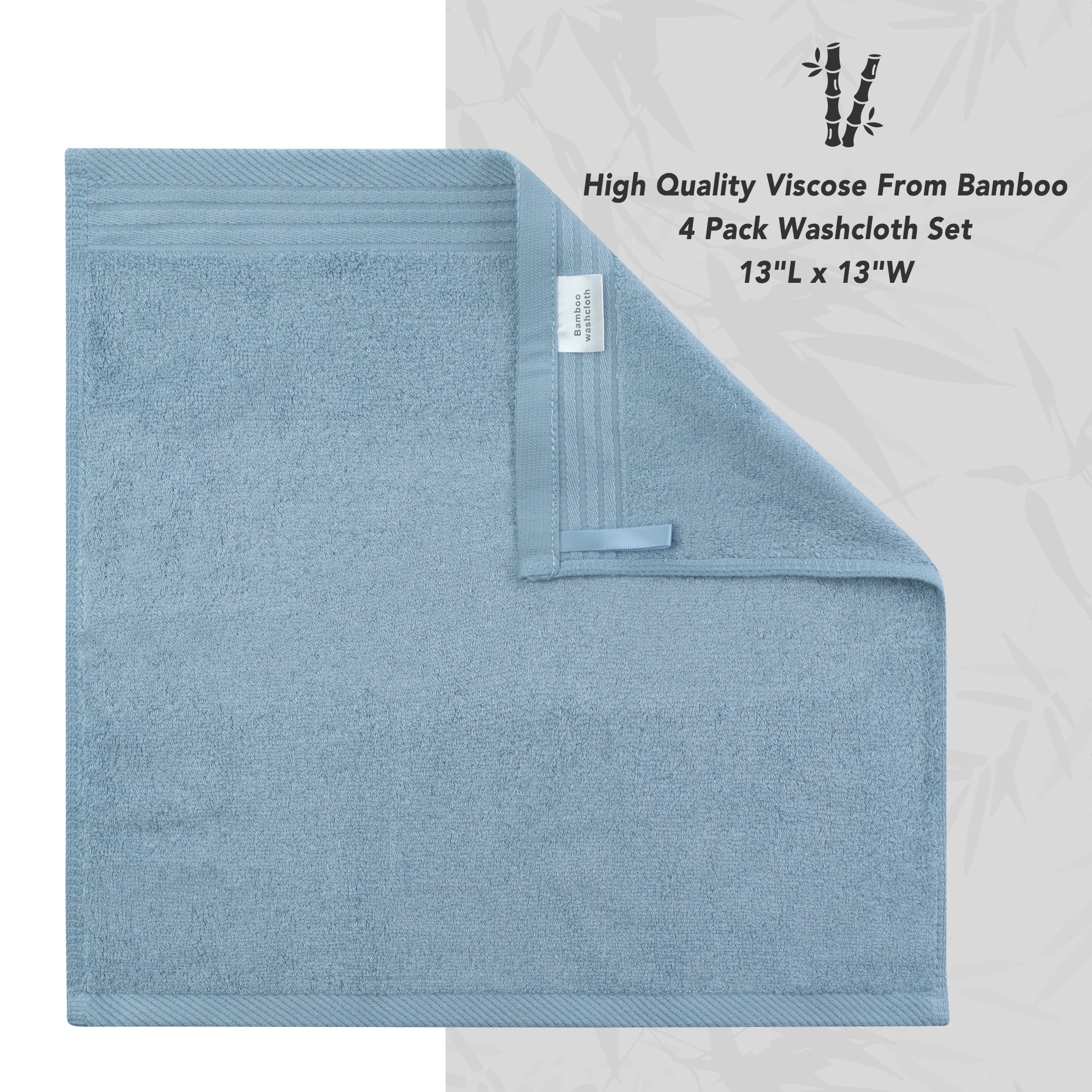 Premium Viscose Bamboo Washcloth Set - Pack of 4, 13x13 in Soft and Absorbent, Durable and Comfortable, Suitable for Body & Face, Baby and Adults